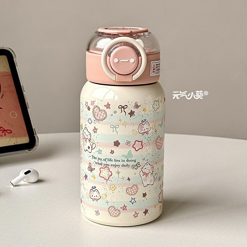 500ML Floral Bow 316 Stainless Steel Straw Thermal Bottle