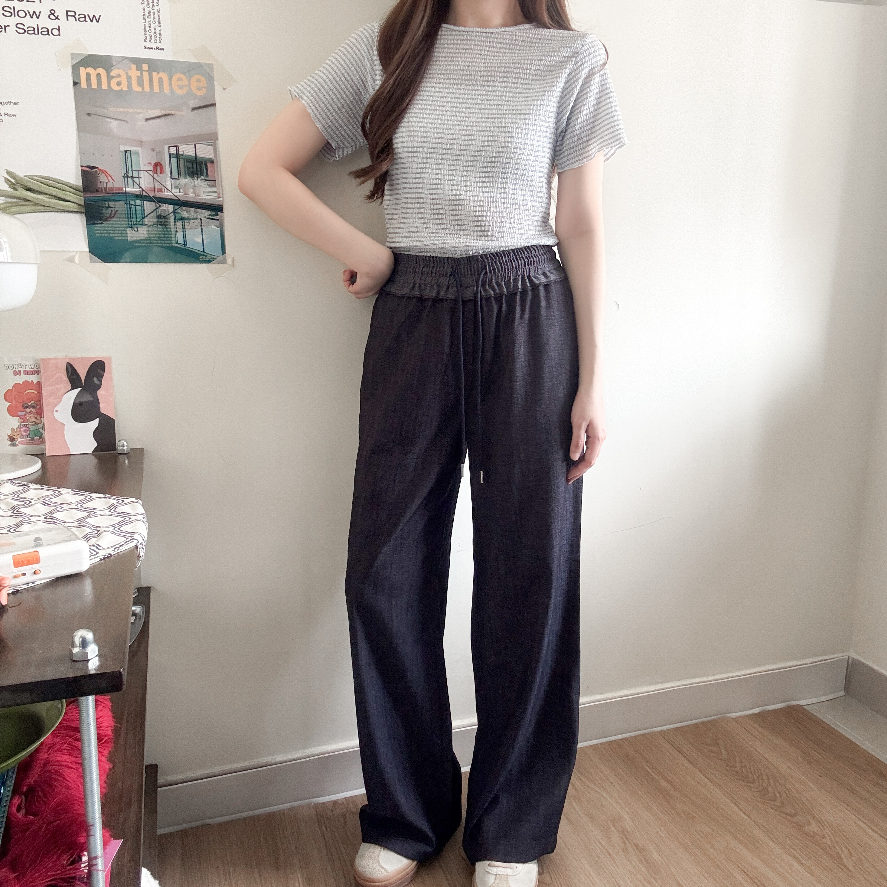 拼色仿牛仔闊褲