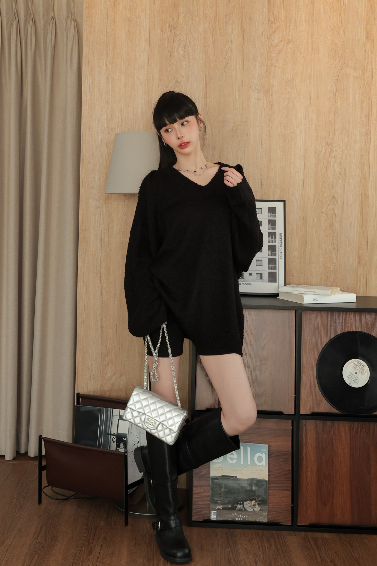 （現貨）軟糯長版V領針織上衣 HA40