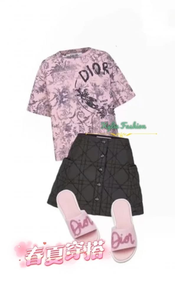 DIOR Kids 粉色塗鴉 圖案 Tee