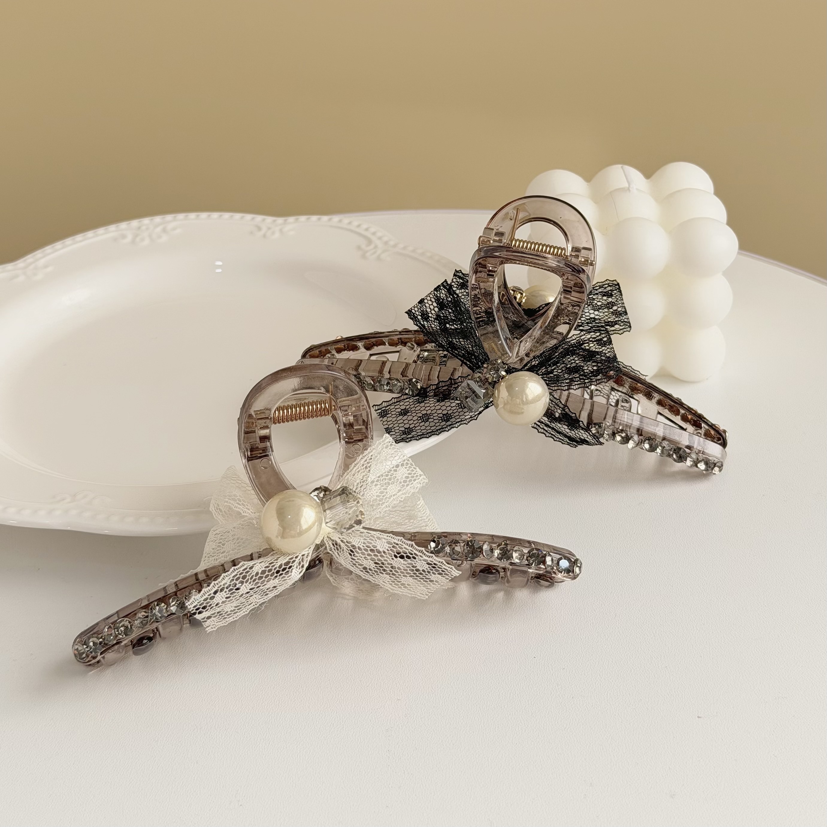 L157水鑽蕾絲蝴蝶結珍珠鯊魚夾