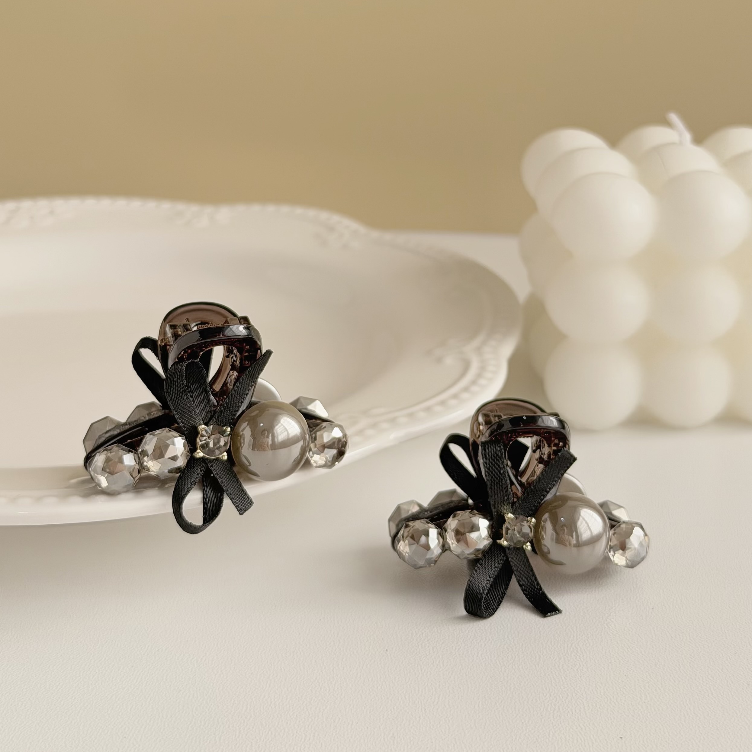 W112珍珠水鑽蝴蝶結抓夾