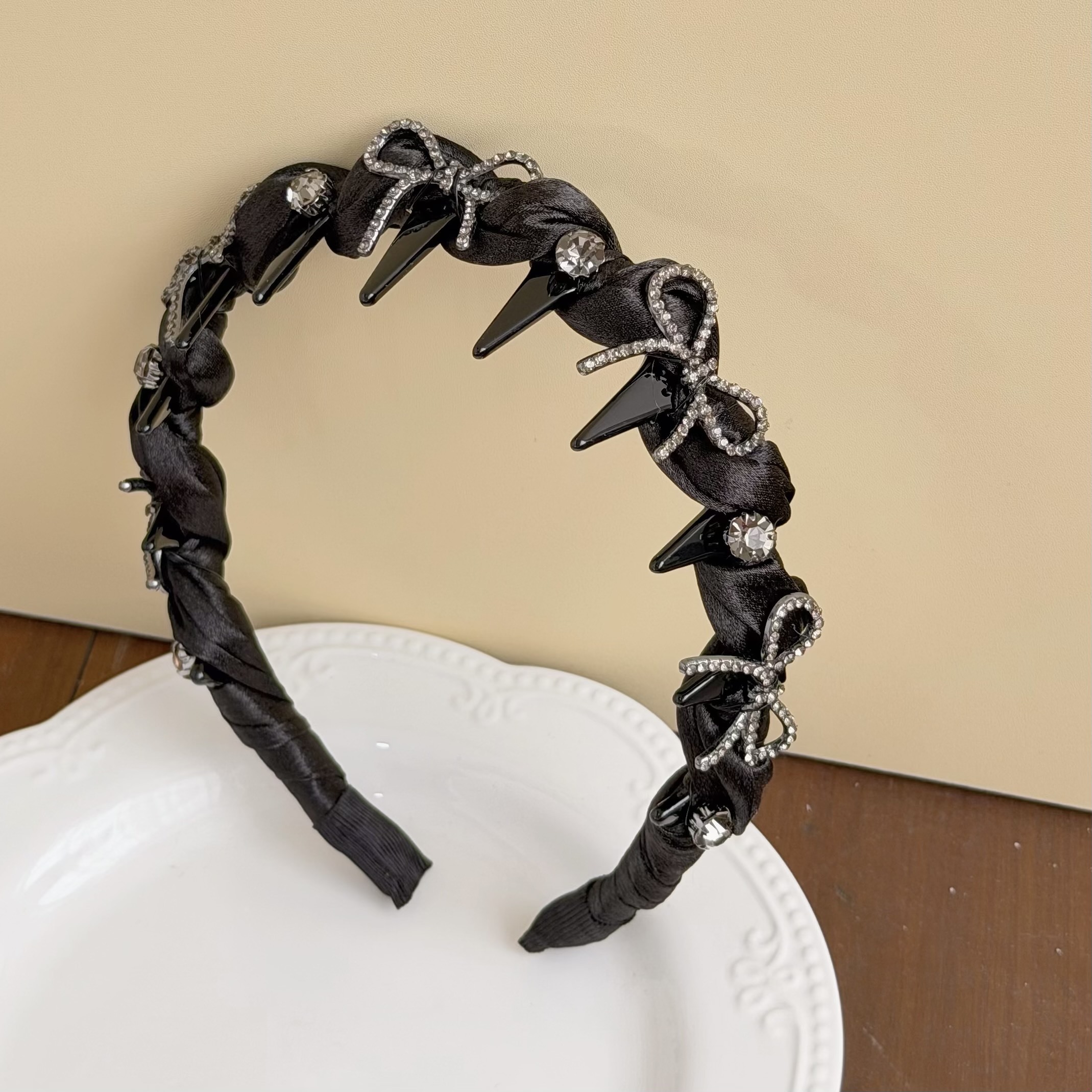 H268水鑽蝴蝶結繞線帶爪髮箍