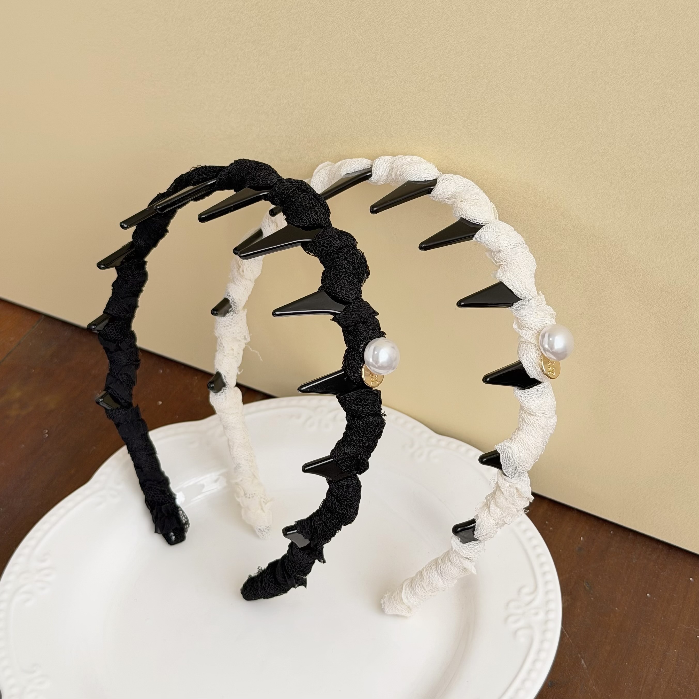 H267網紗繞線珍珠帶爪髮箍