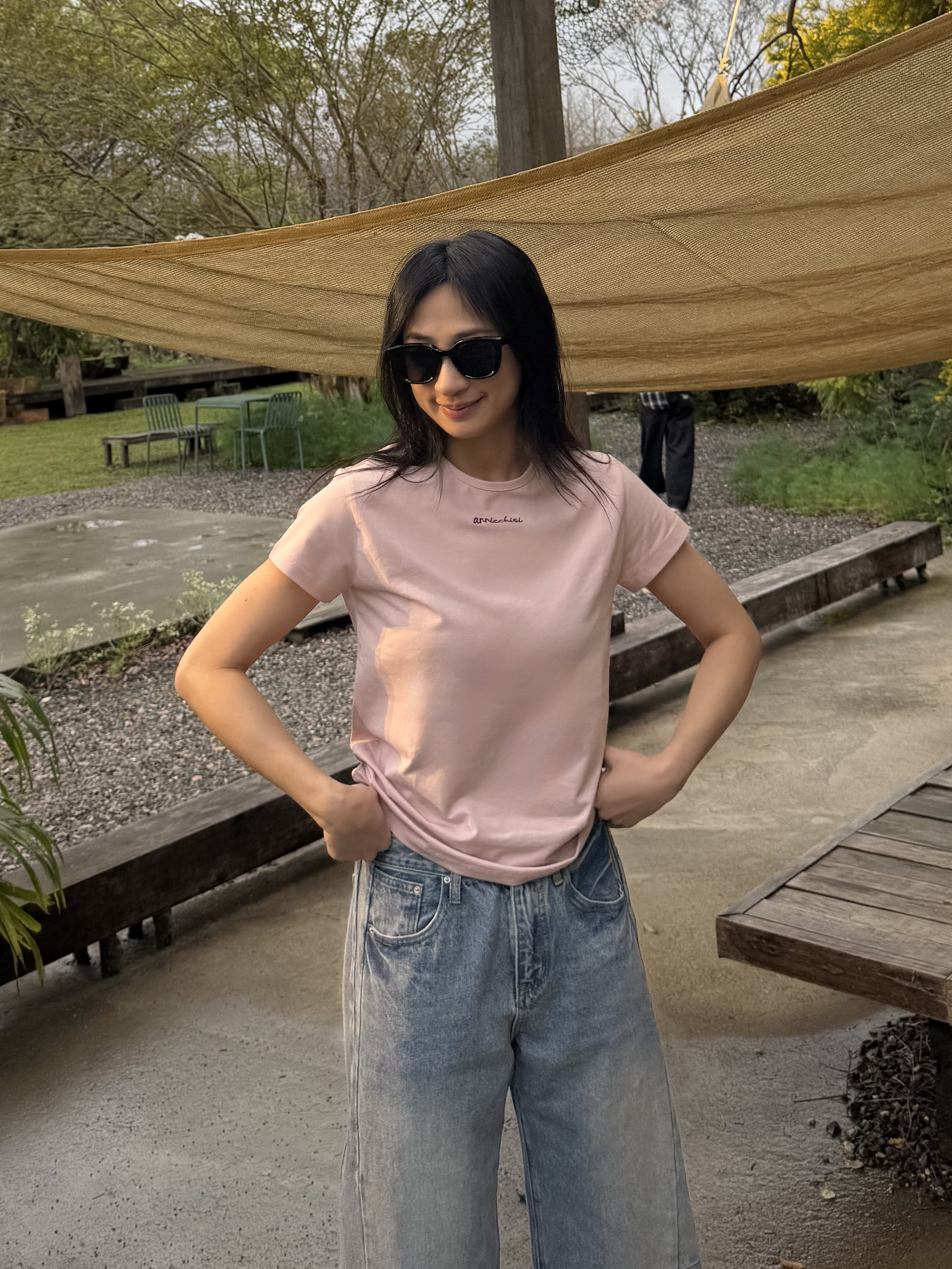 韓國棉 英字刺繡素色短T-shirt