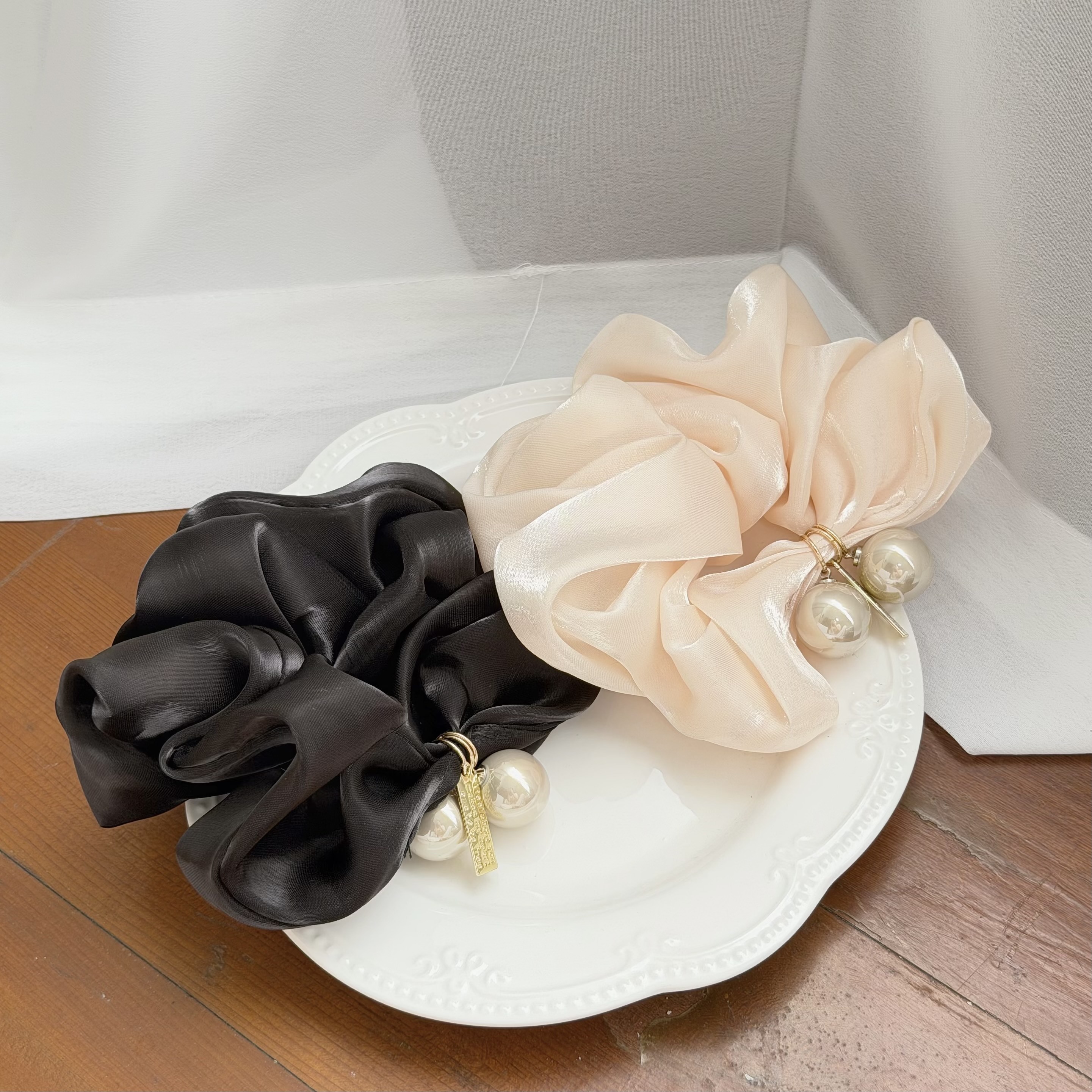 T187珠光滑布珍珠大腸髮圈