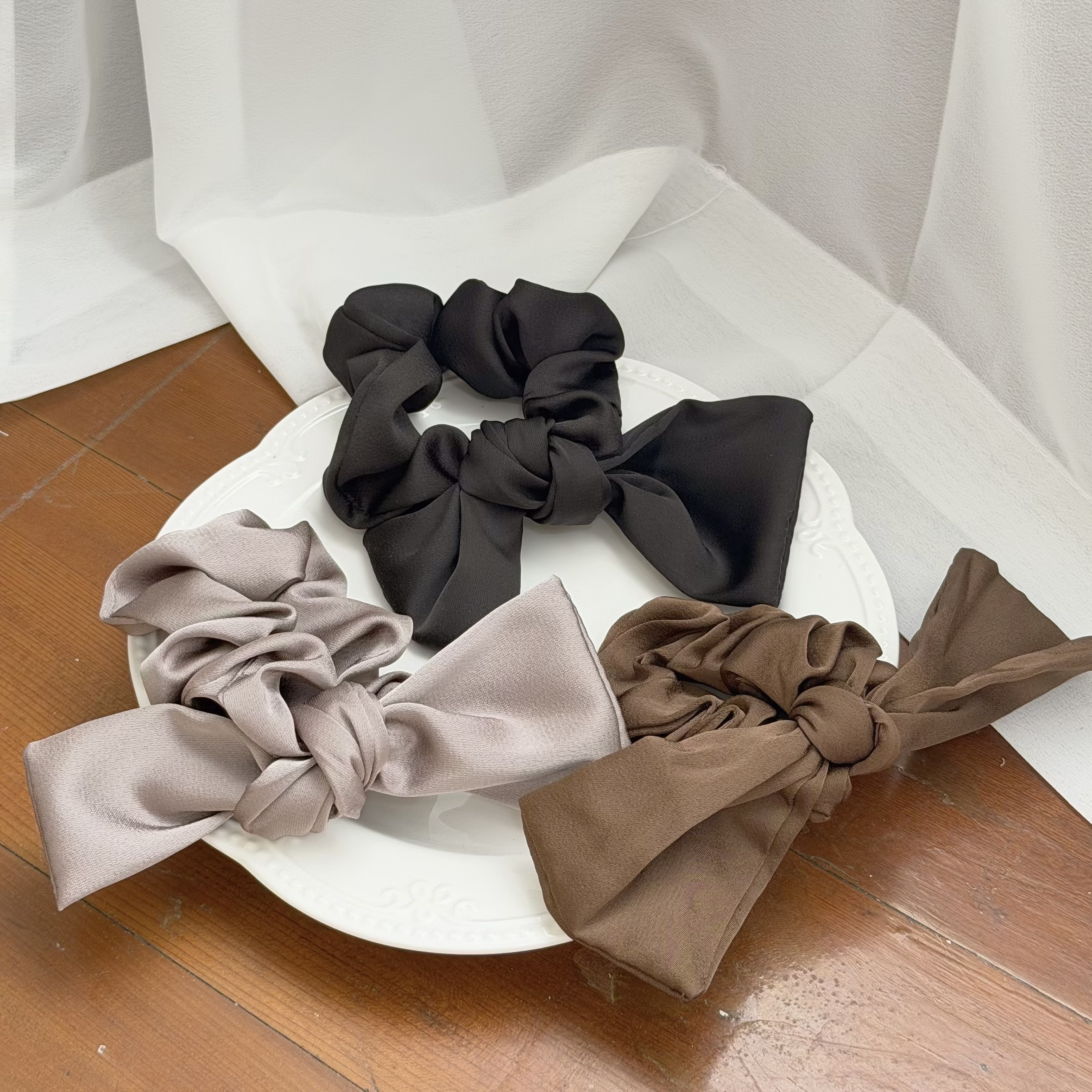 T188滑布素面蝴蝶結髮圈