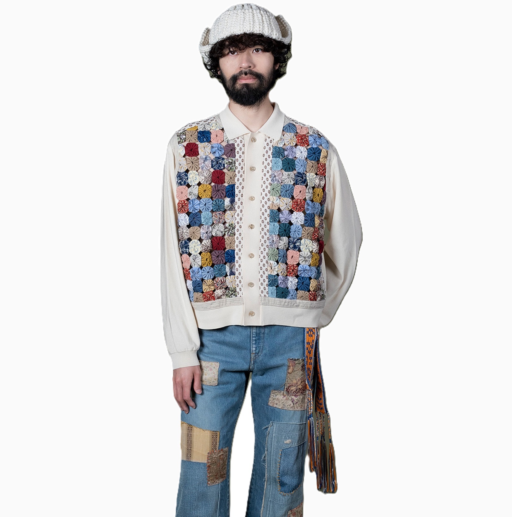 KAPITAL 2026 14G Knit x Handcrafted YO-YO QUILY JACKET - NATURAL PRE ORDER ITEM (預訂中)