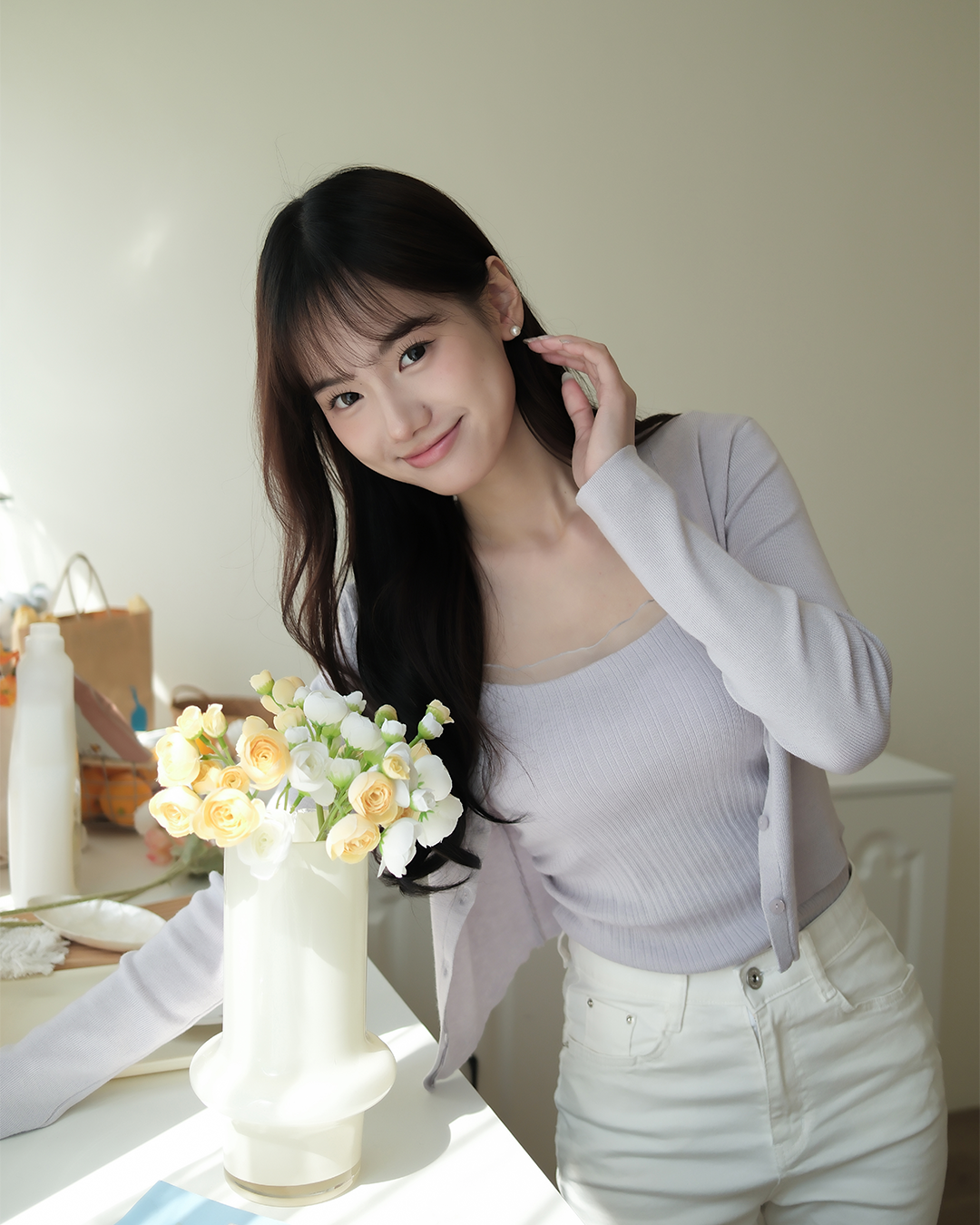 溫柔網紗花邊bra top背心罩衫 SET (2 colors)