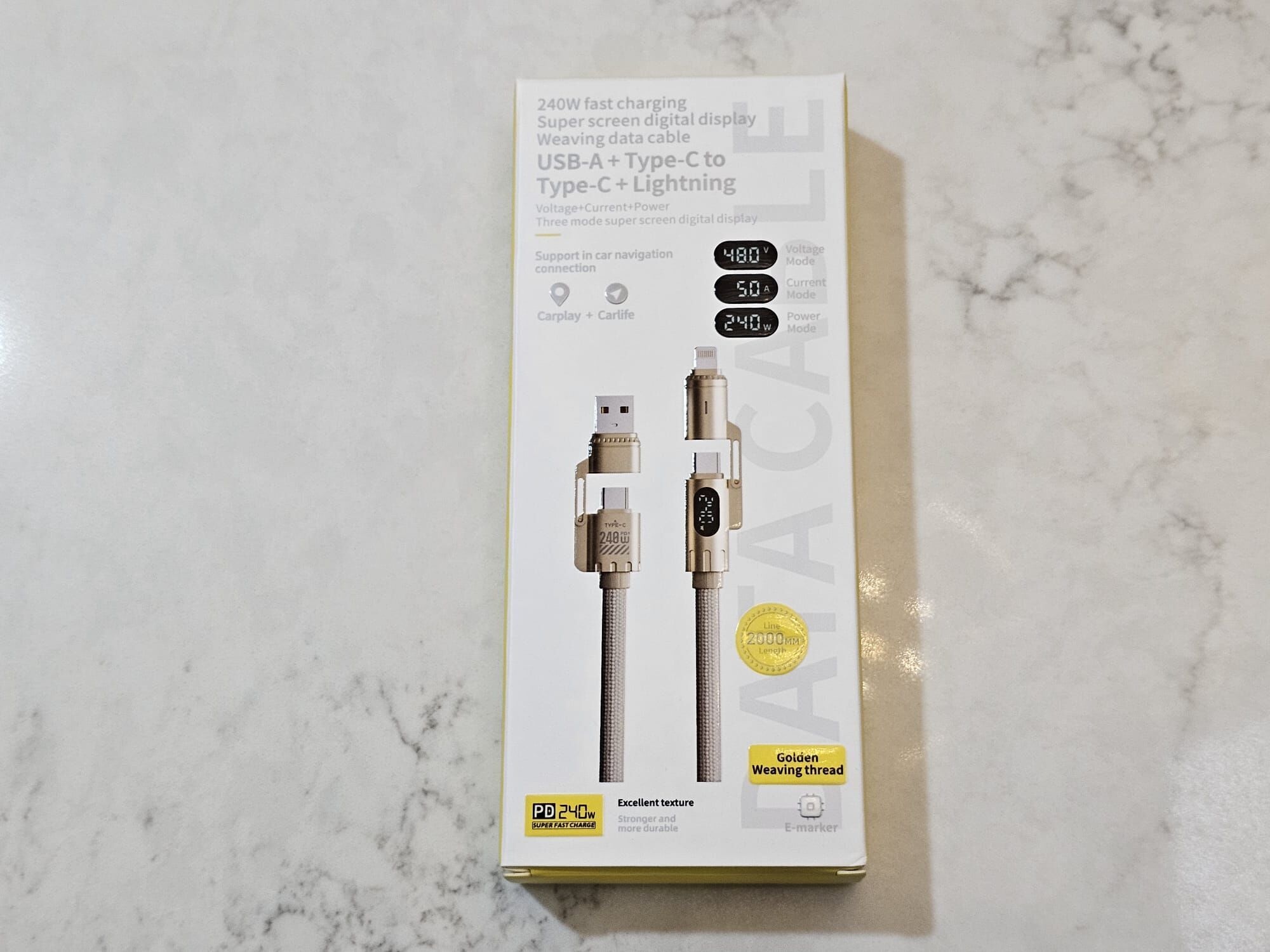 2 O2W SELECTION BEIMO 240W 4-IN-1 WEAVING DATA CABLE 2M - GOLD (PO)