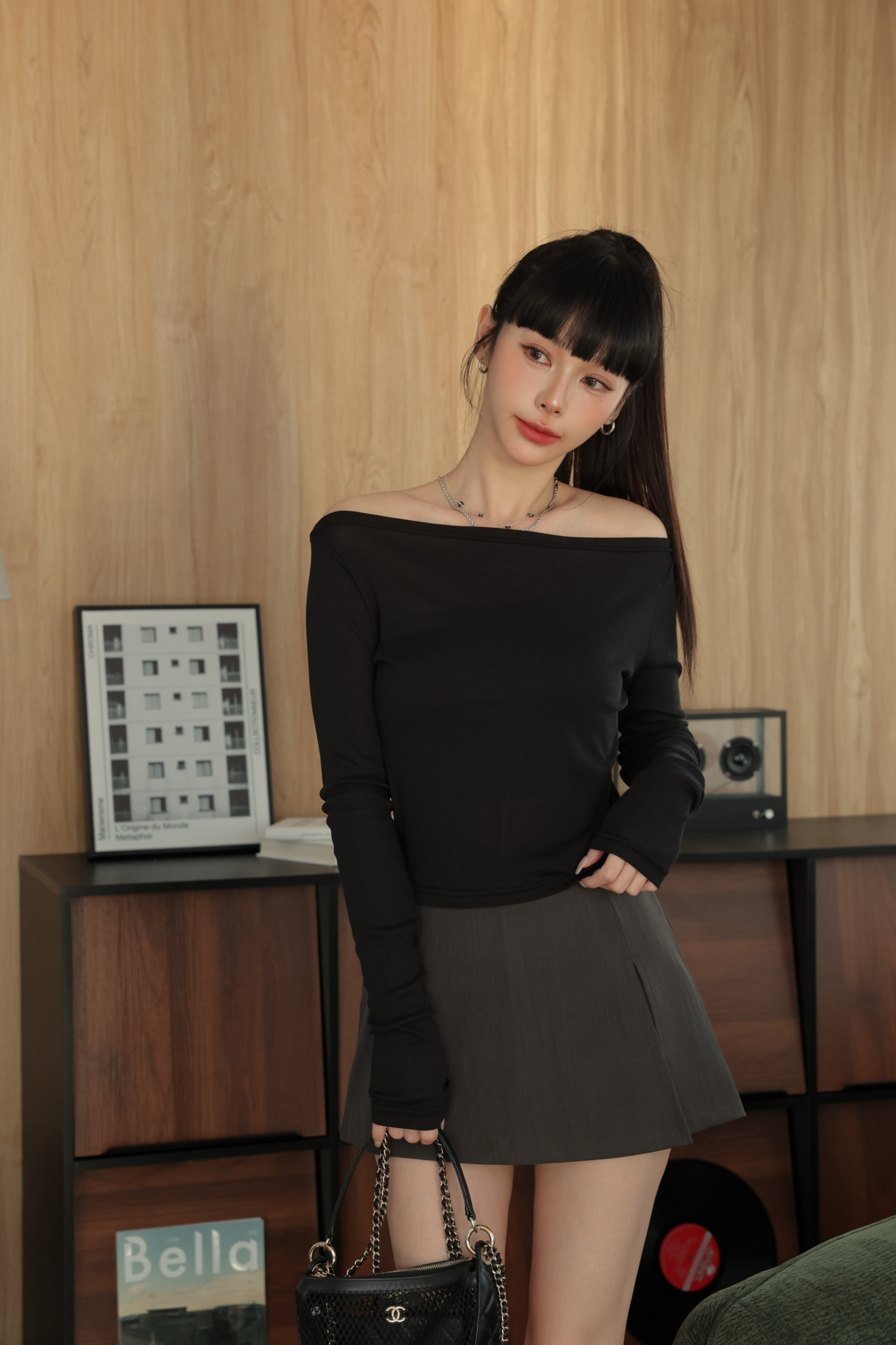 側邊開衩西裝短褲裙 HA50