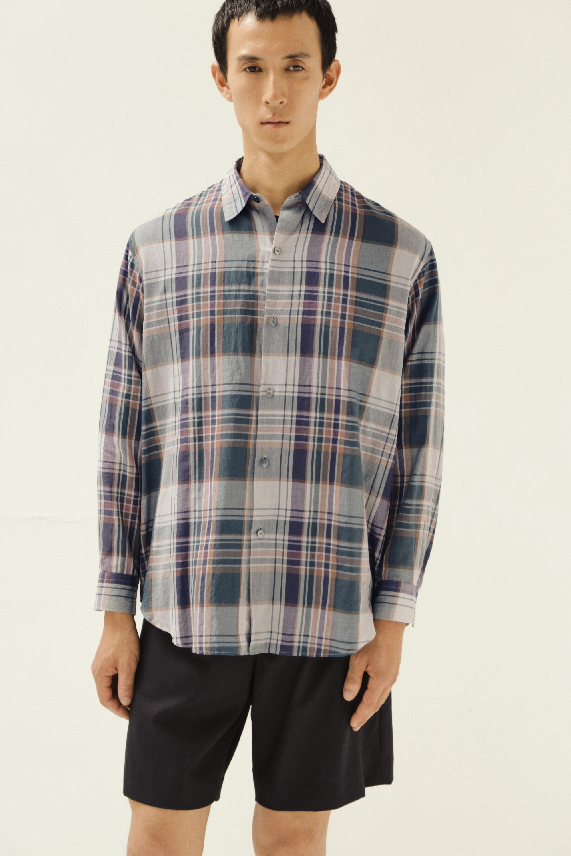 KAPTAIN SUNSHINE GAUZE PLAID PLAIN SHIRT