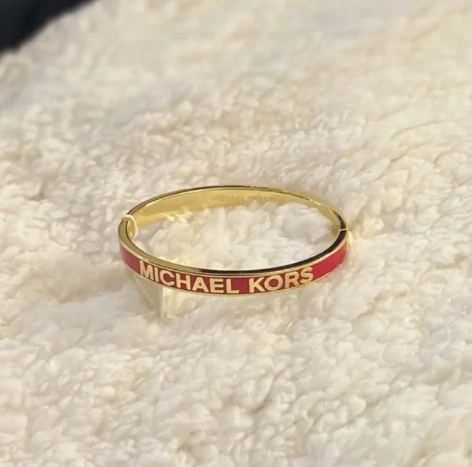 [S] MICHAEL KORS MKJX8117710 LOGO LETTERING EMBROIDERED BANGLE BRACELET,RED/GOLD, 796483627222 (SMK883)