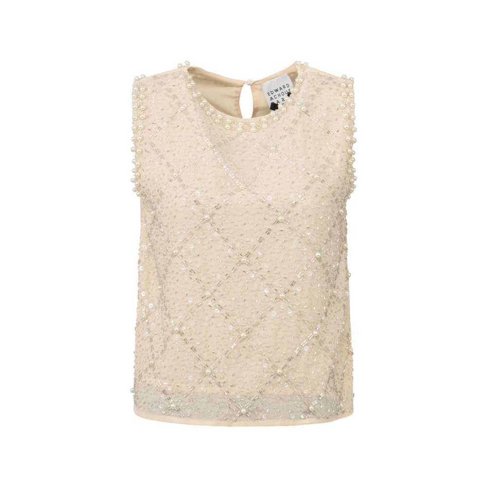 1EA0408-016 [EDWARD ACHOUR] Pearl-Embellished Beaded Shell Top Beige #100723/1054 (EU)