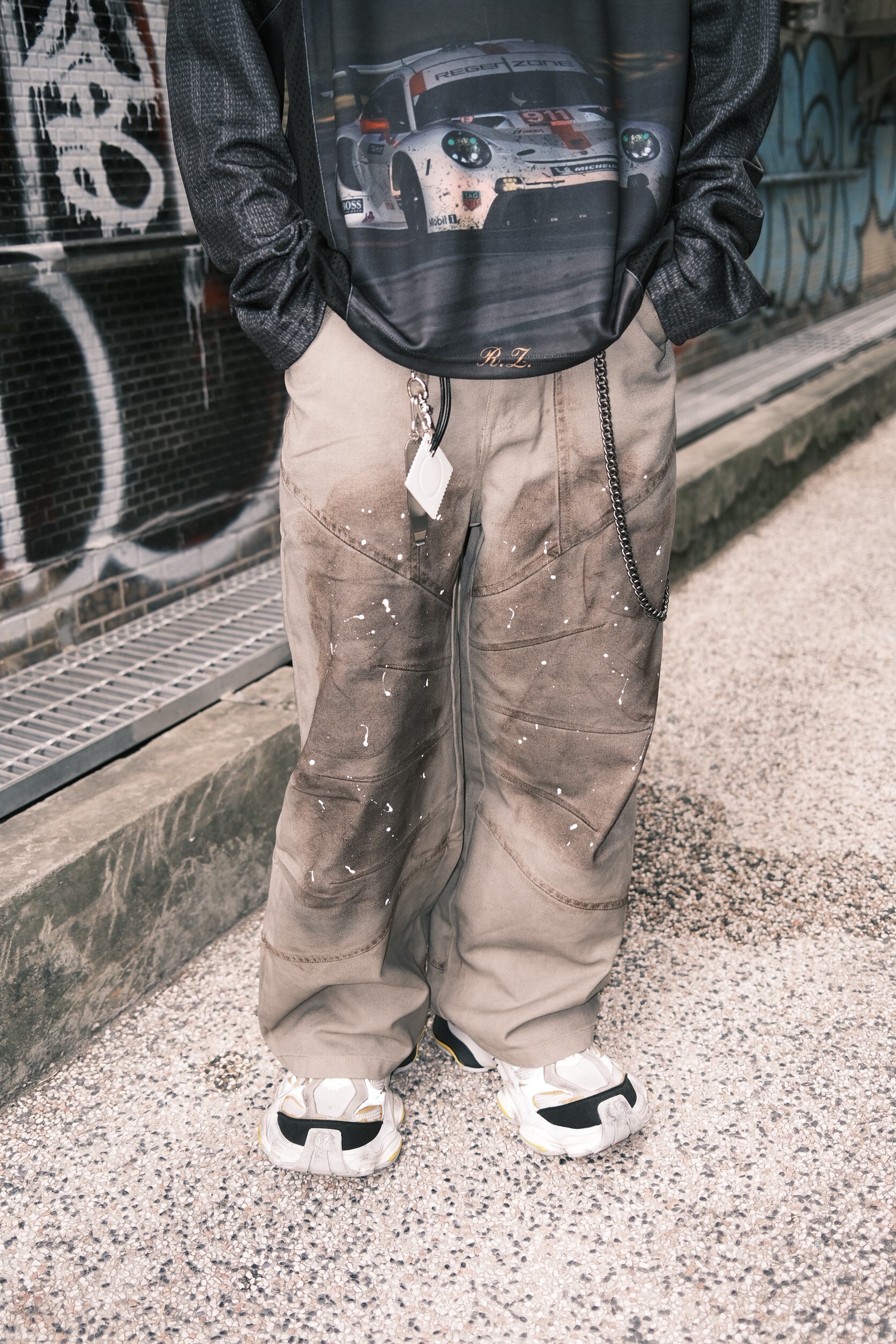 做髒潑墨直筒卡其褲