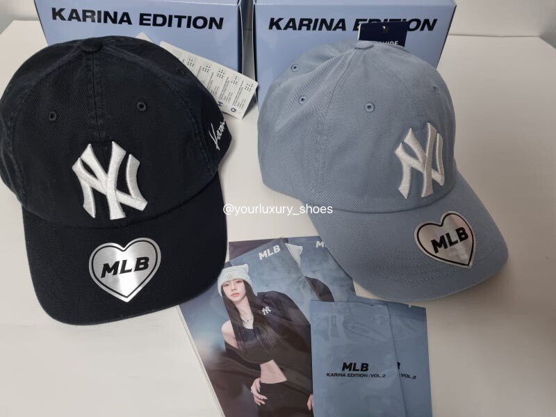 【Luxury】 MLB x Karina 手簽簽名帽 手寫字母 愛心 聯名帽款 官方全配 盒子 MLB聯名款帽子💙 美國大聯盟洋基限定聯名款小卡