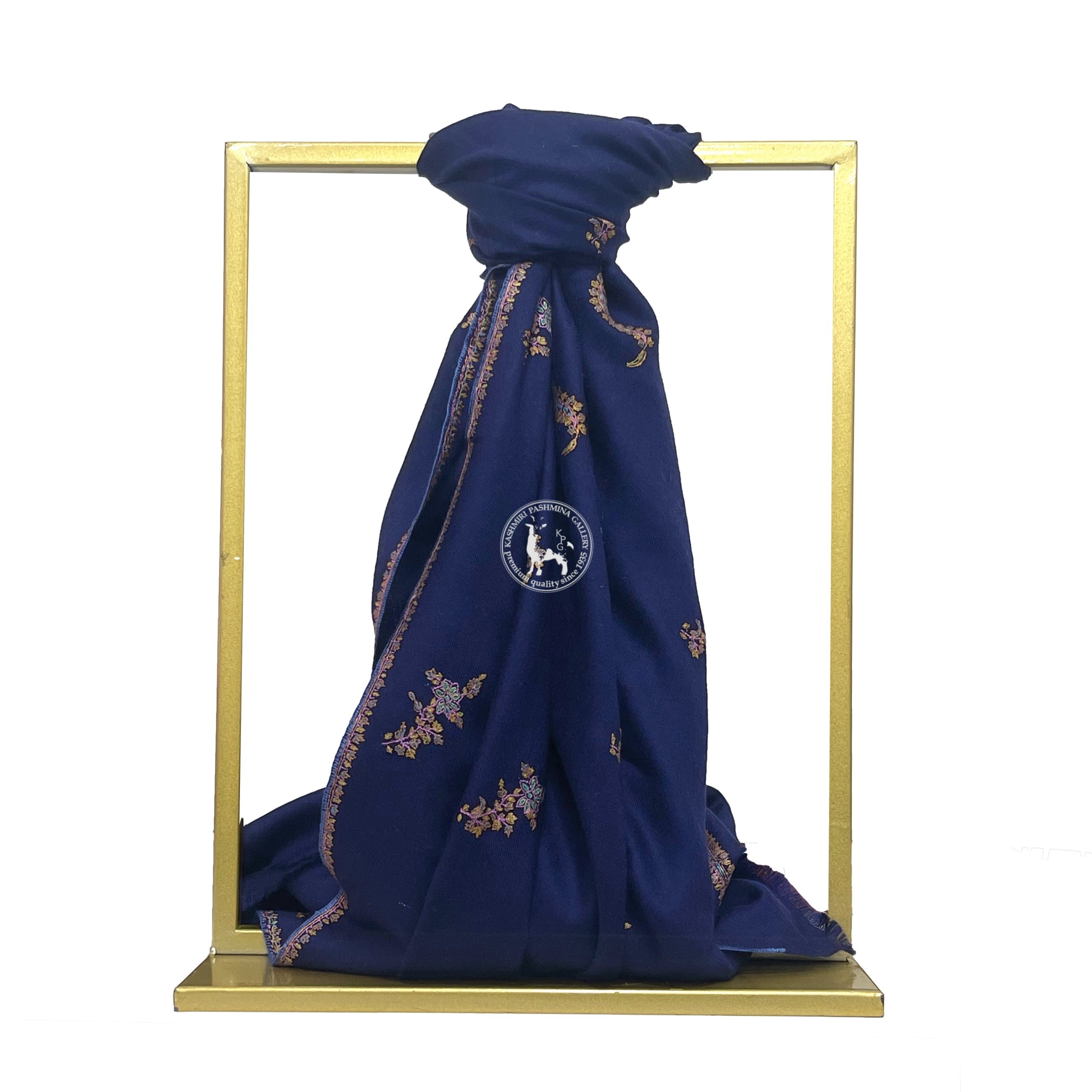 Navy Blue Sozni Embroidered Pashmina Shawl