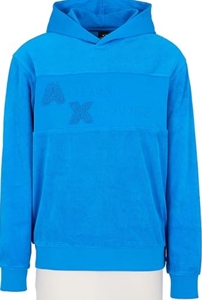 [S] ARMANI EXCHANGE DIRECTOIRE BLUE MEN'S TERRY TEXTURE PULLOVER HOODIE SWEATSHIRT, 3DZMKEZJXNZ-1559 (SAX369)