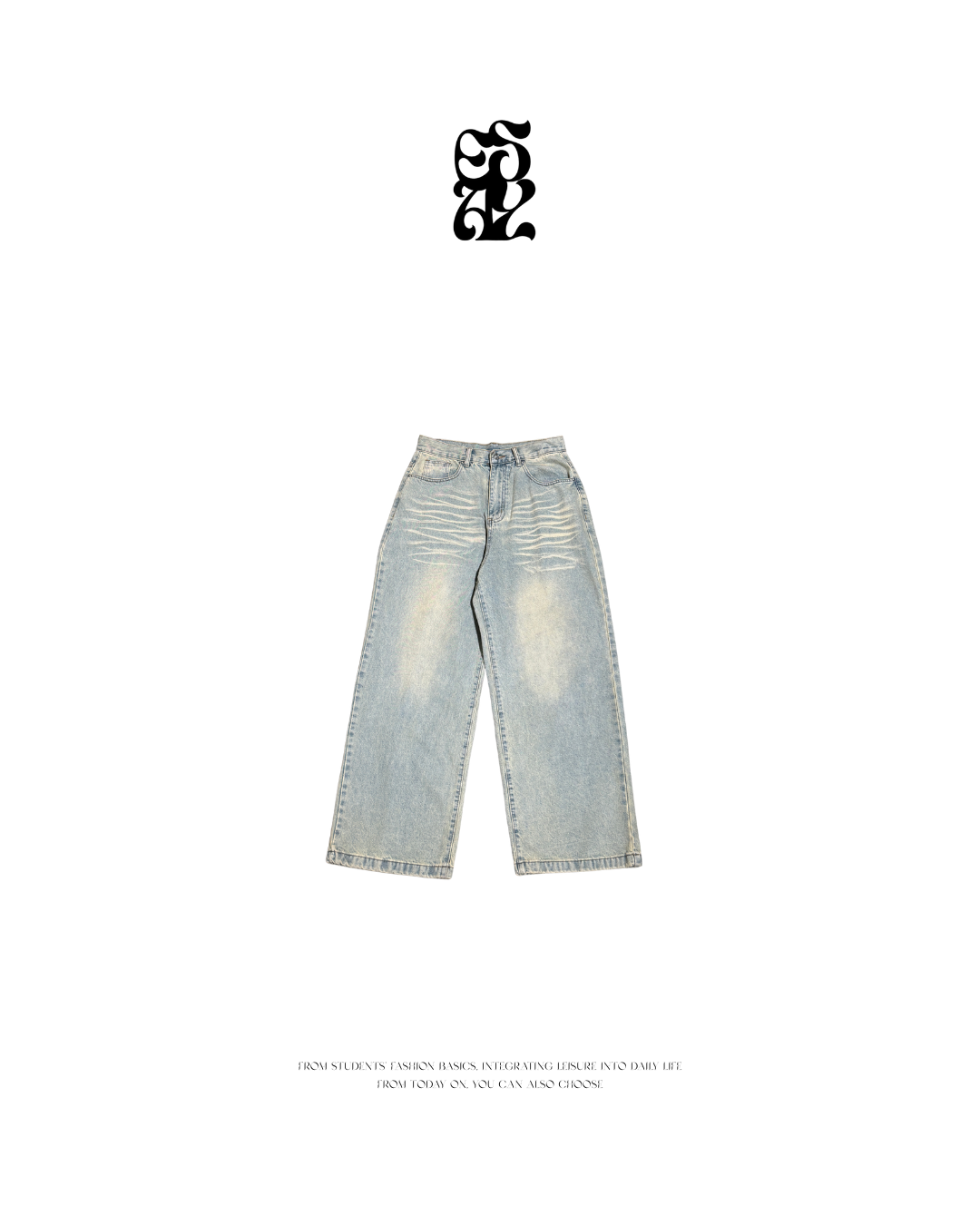 JY貓抓水洗牛仔長褲