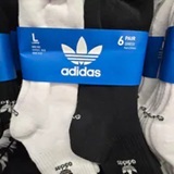 [S] ADIDAS WHITE/BLACK 6 PAIR SOCKS, BH6436-WHITE/BLACK (SAD304)