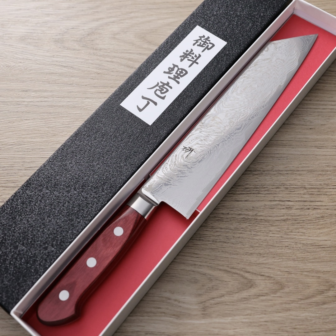 作SAKU 壱 切付牛刀 210mm AUS10鋼 鎚目 渦流大馬士革