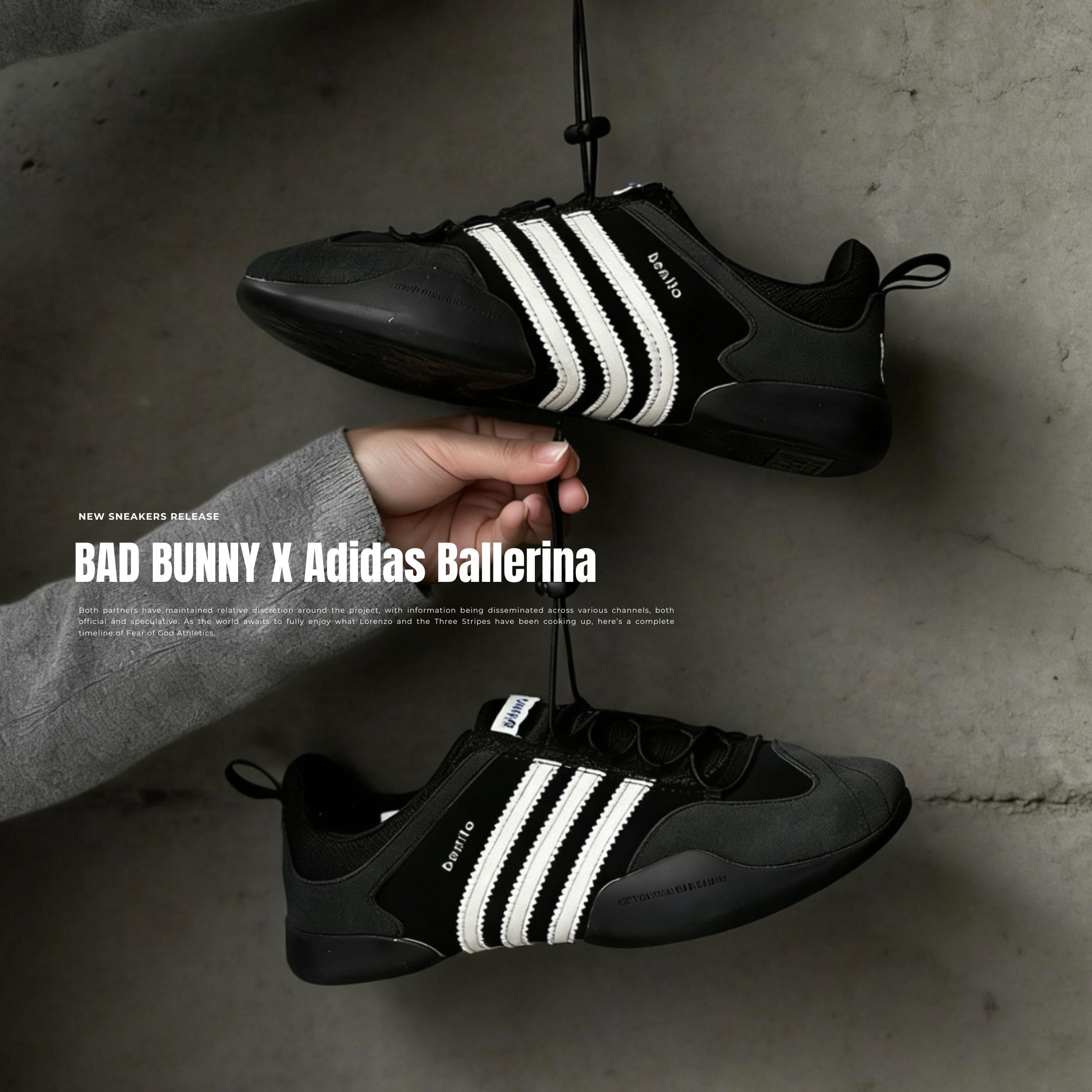 NICEDAY 代購 Bad Bunny x Adidas Ballerina 黑色 聯名 兔子 嘻哈 黑 全黑 黑白 JQ9231