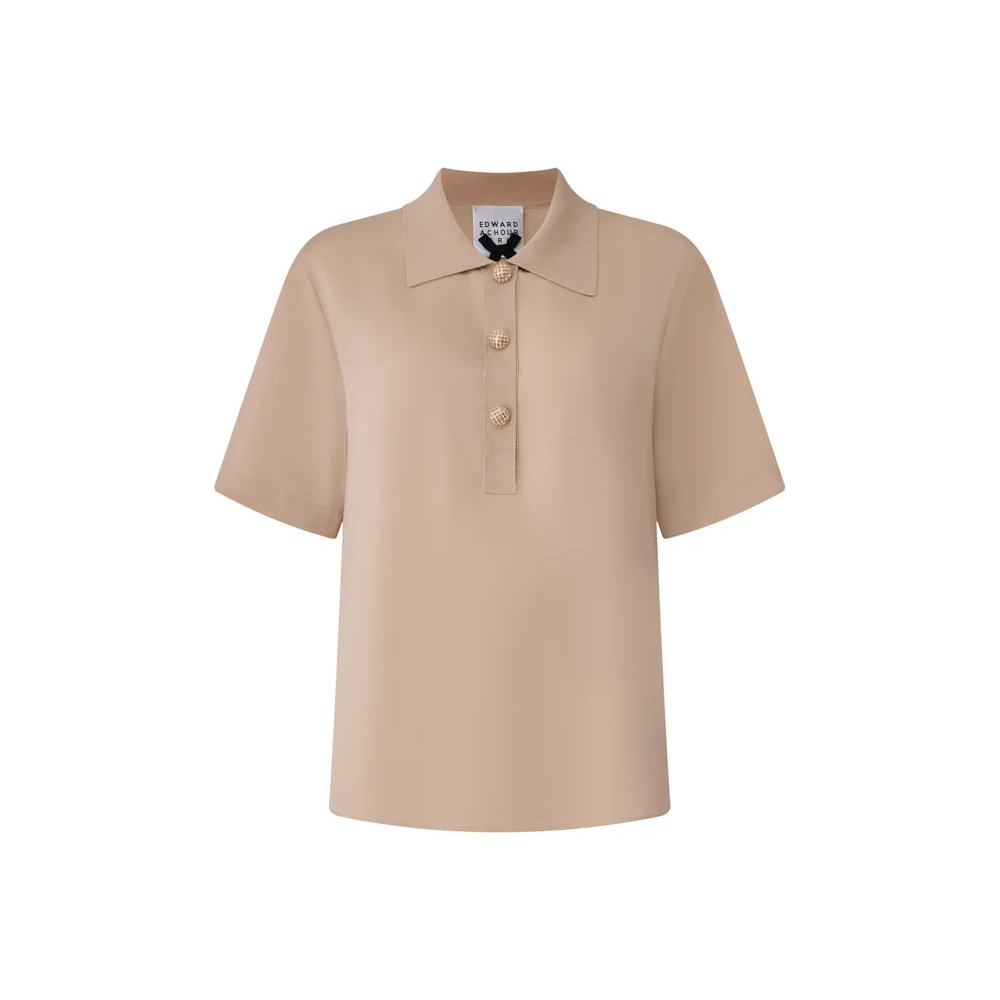 1EA0408-036 [EDWARD ACHOUR] Knit Collar Silk Polo Beige #100710/1041 (EU)