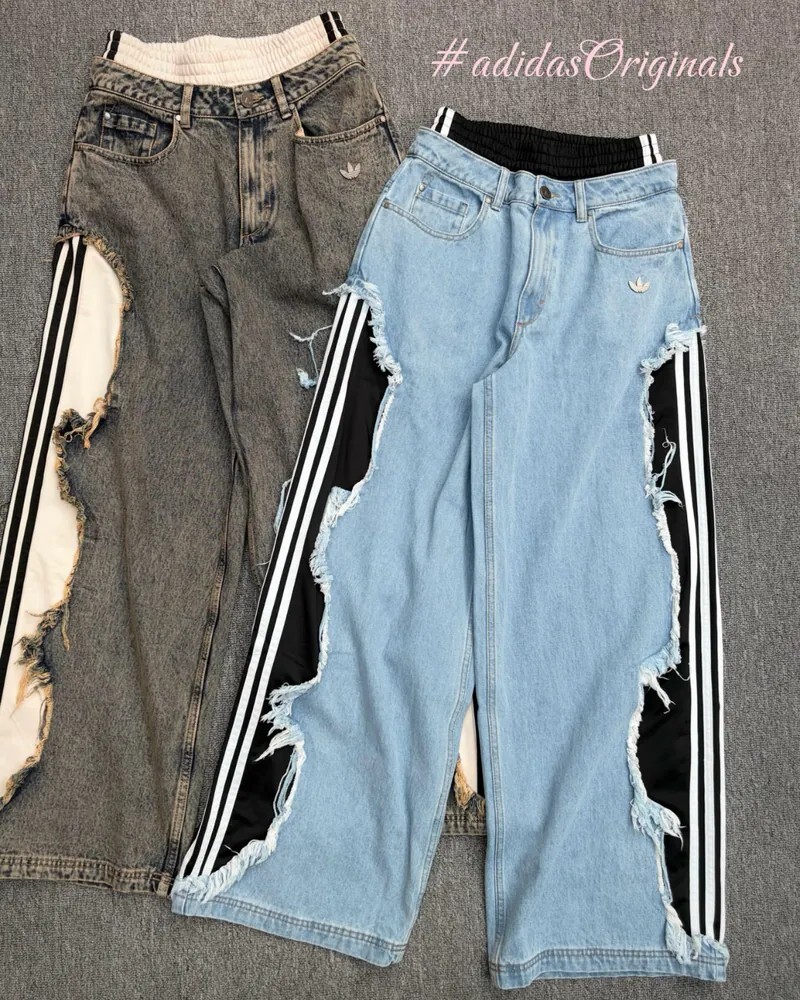 【預購】ADIDAS ORIGINALS ADILENIUM 破壞牛仔 寬鬆 闊腿褲 長褲 三線 磨毛 流蘇 灰色 藍黑色 女款 ky5193 ky5192