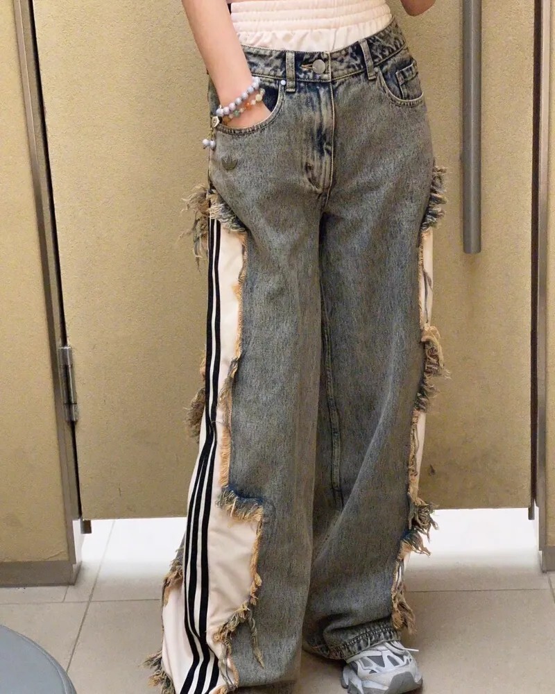 【預購】ADIDAS ORIGINALS ADILENIUM 破壞牛仔 寬鬆 闊腿褲 長褲 三線 磨毛 流蘇 灰色 藍黑色 女款 ky5193 ky5192