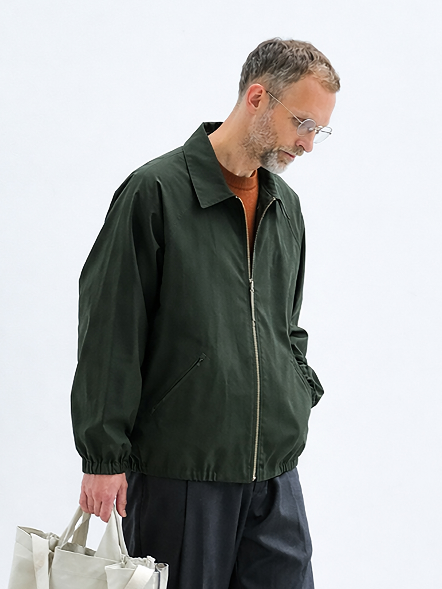 Still By Hand Zip Up Moleskin Blouson Dark Green BL0126