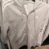 [S] ADIDAS MEDIUM GREY HEATHER ESSENTIALS FRENCH TERRY 3-STRIPES FULL-ZIP HOODIE, GL0802-MEDIUM GREY HEATHER (SAD306)