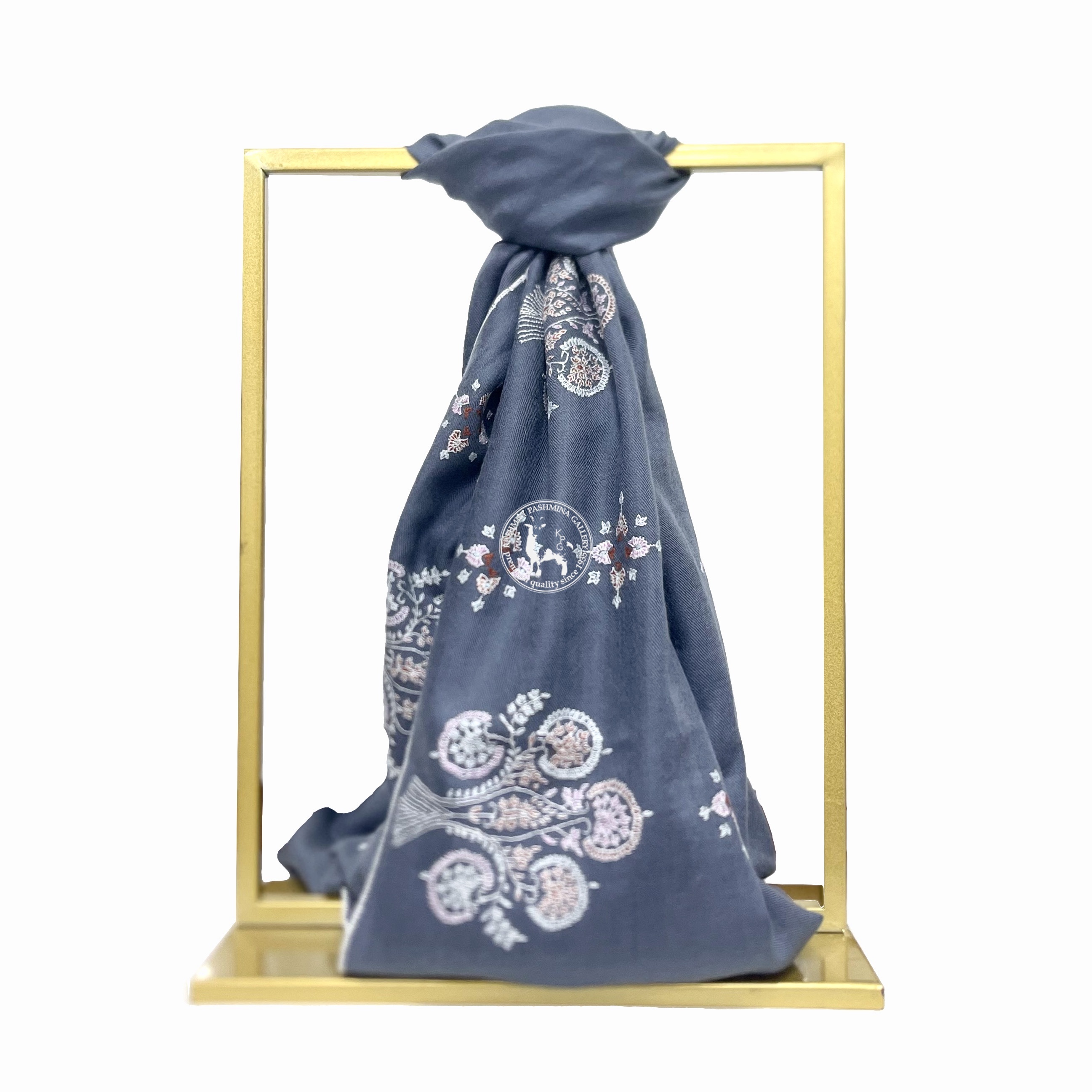 Grey Sozni Embroidered Pashmina Shawl