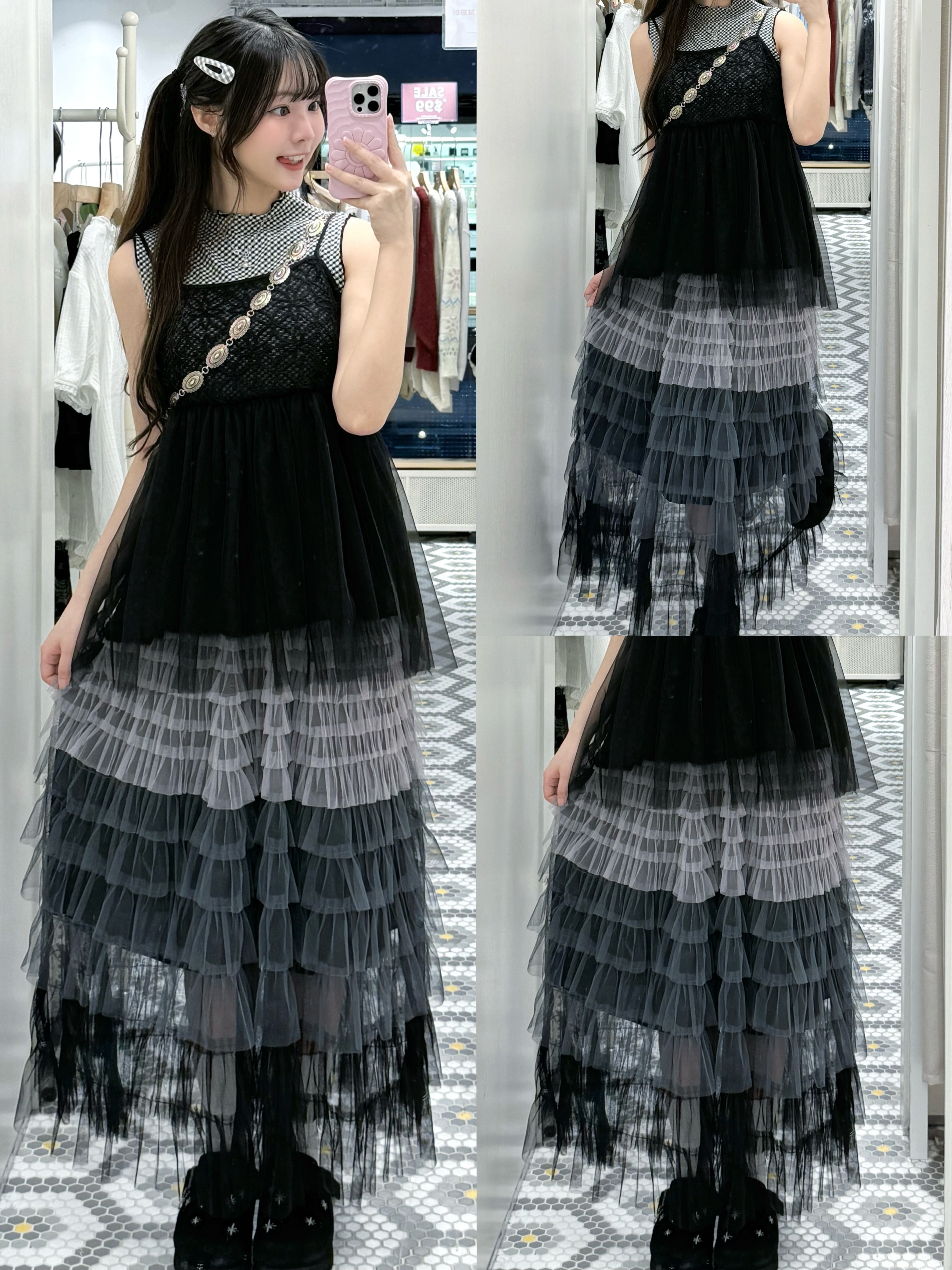 D0516｜透明感紗紗漸變色多層長裙‧+˚♡彡