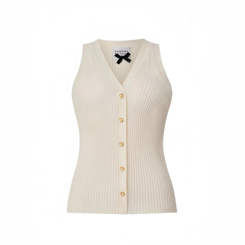1EA0408-044 [EDWARD ACHOUR] Button-Up Ribbed Knit Tank White #101503/1095 (EU)