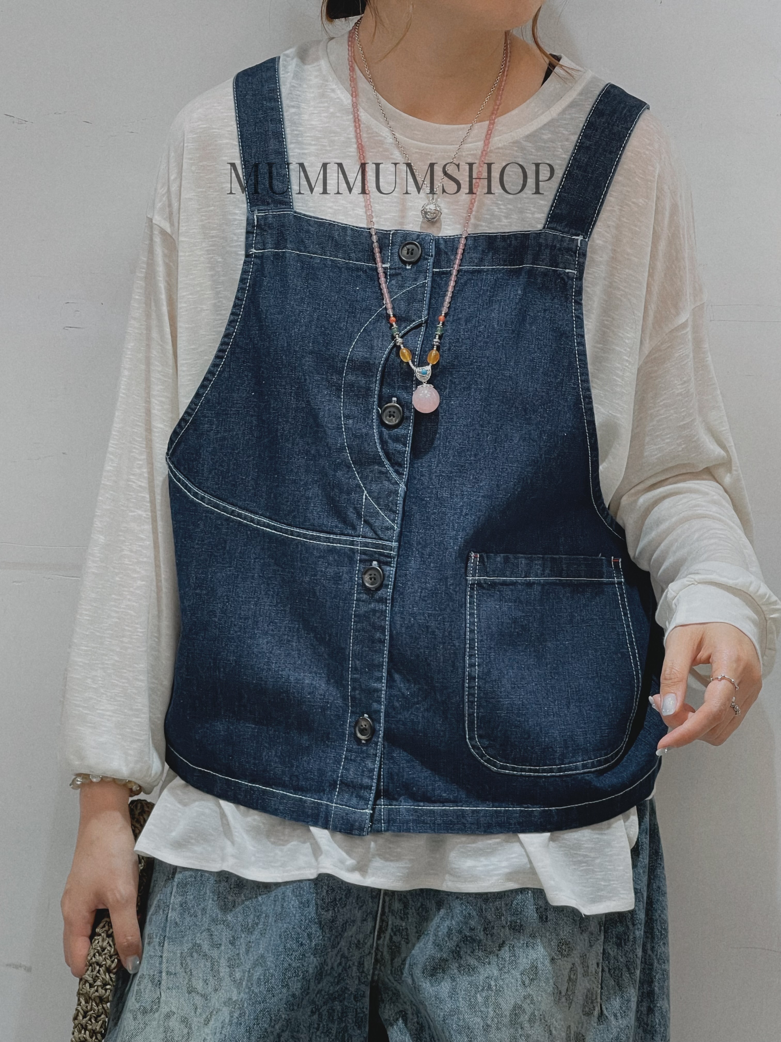 0213160a/洋裝牛仔吊帶小背心外套 46/46/23.5