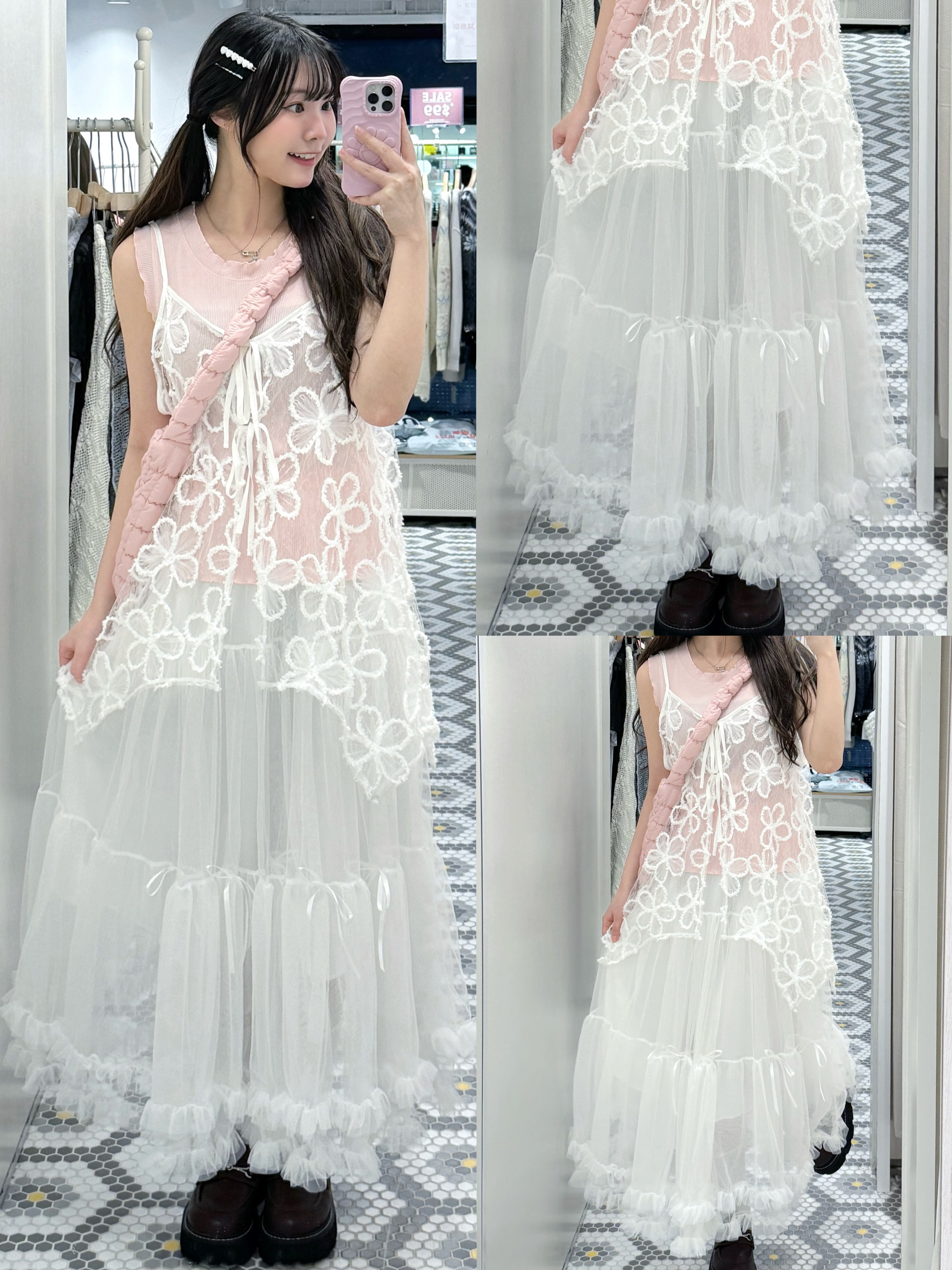 D0513｜超溫柔୨୧‧₊˚頭紗蝴蝶結ruffle邊長裙𖥦 🎀 ʺ