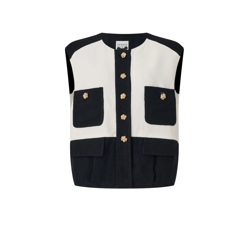 1EA0408-048 [EDWARD ACHOUR] Contrast Color-Block Curly Vest White/Black #100301/1007 (EU)