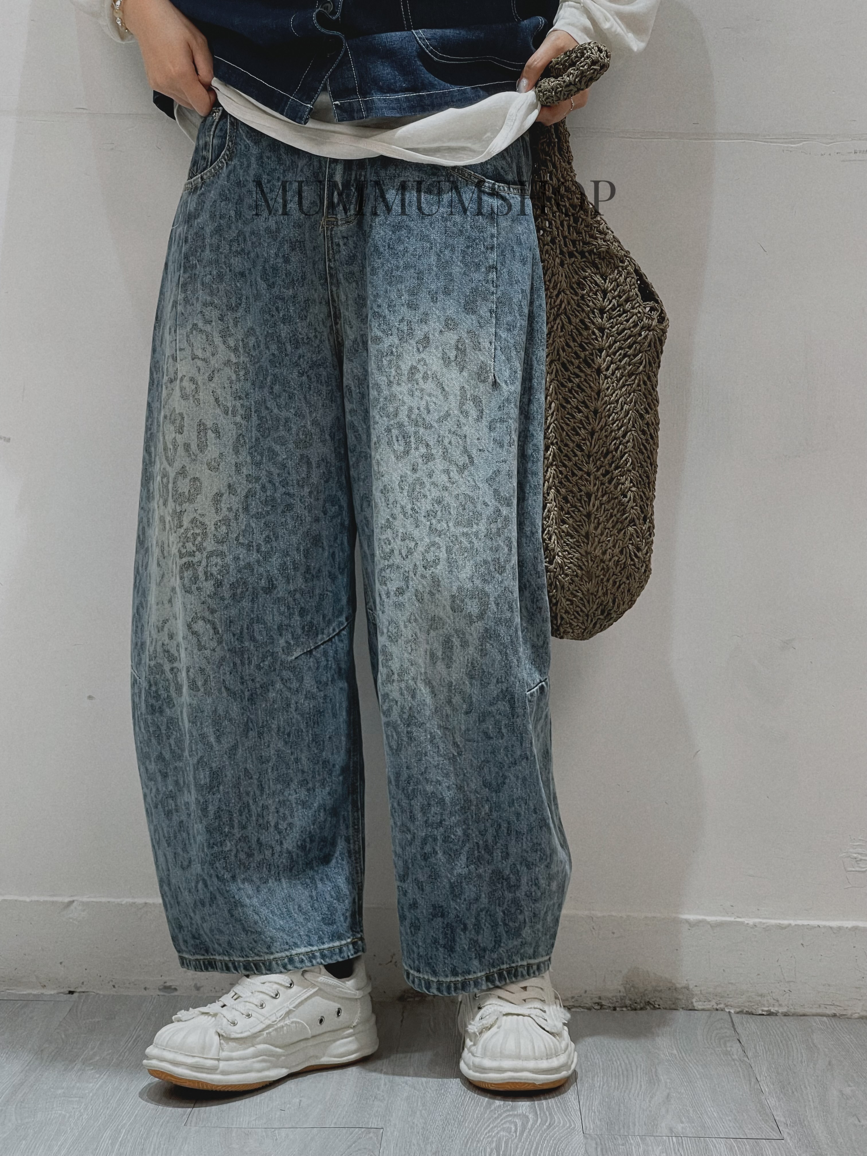 03665a/有淺豹紋花紋牛仔褲30-34/48/37