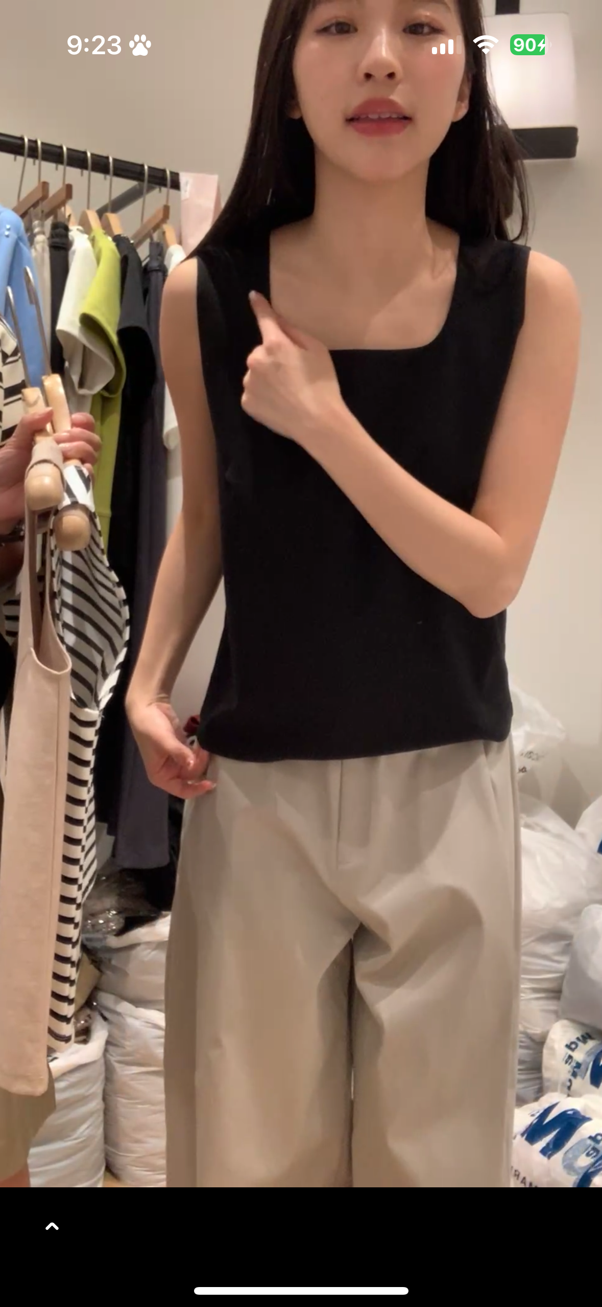 棉質挺版方領素面背心