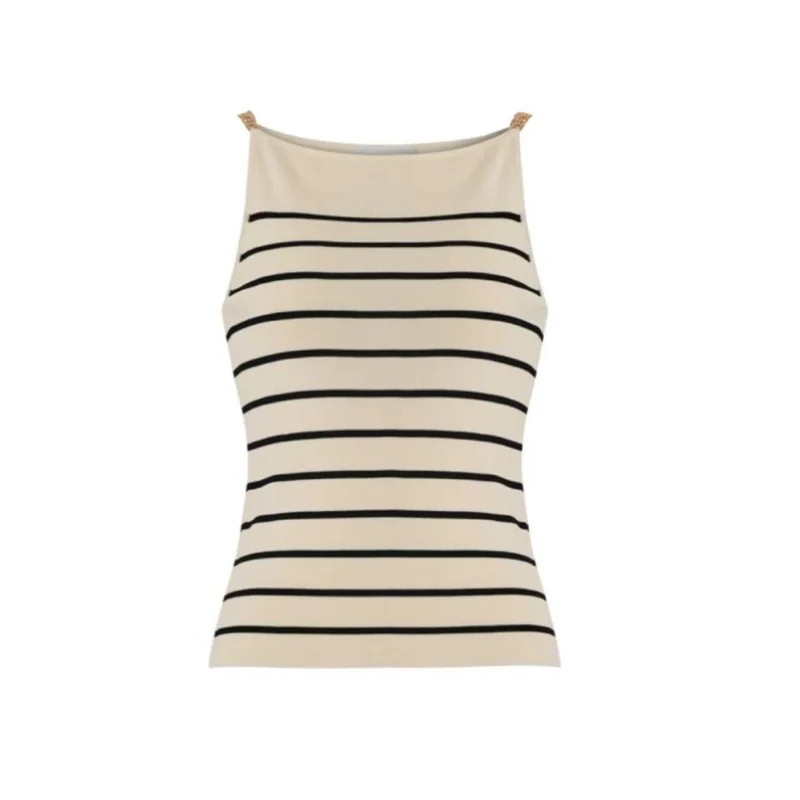 1EA0408-049 [EDWARD ACHOUR] Striped Chain-Strap Tank White #101509/1095 (EU)