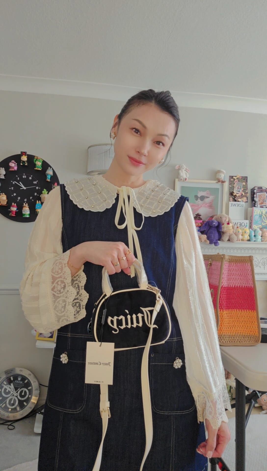 英國代購 (獨立訂單)-JUICY COUTURE Black & Cream Grace Mini Bowling Bag