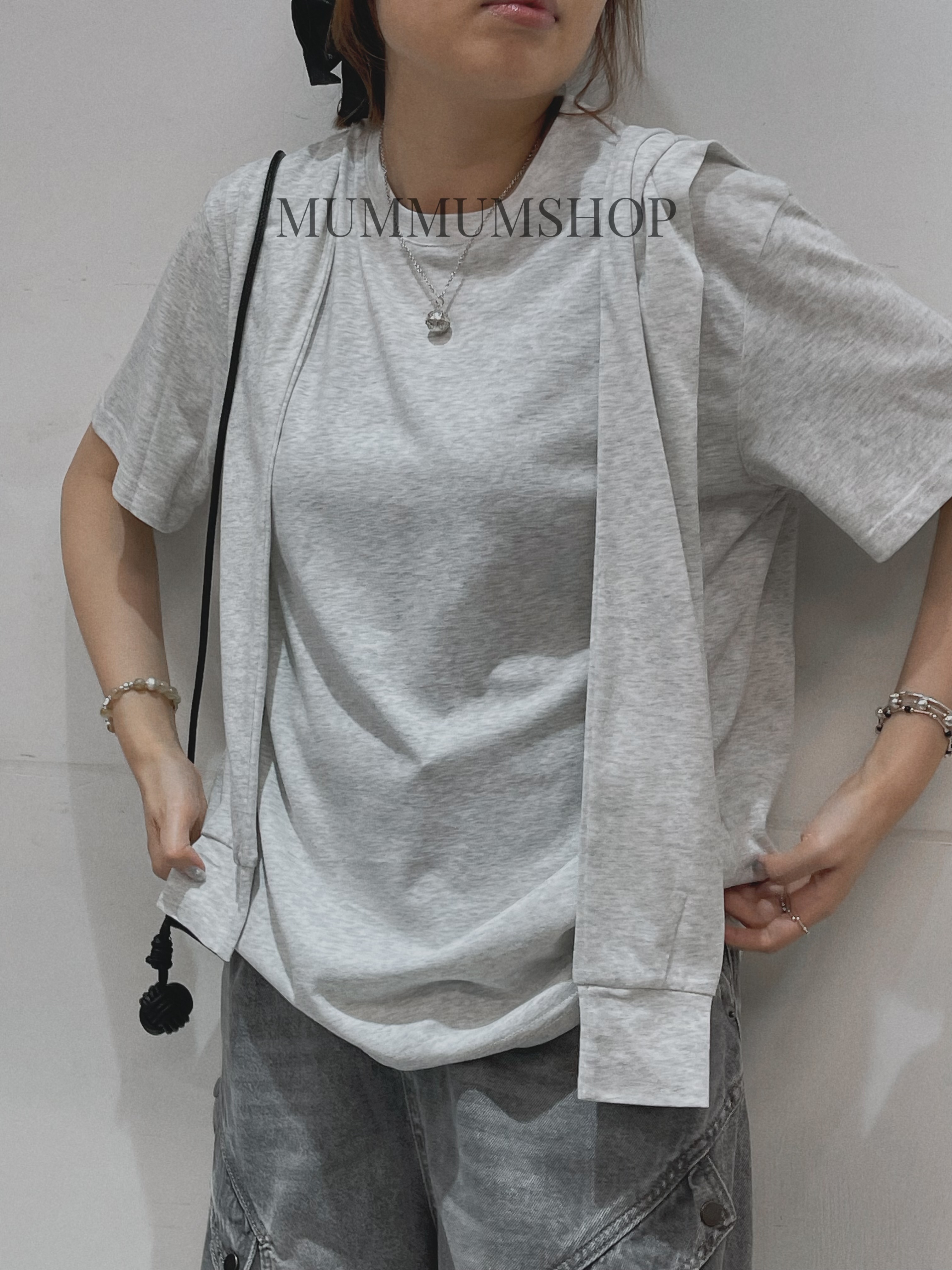 0213198a/日常簡約T恤款配披肩帽　44/44/27