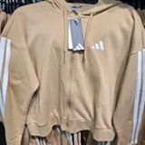 [S] ADIDAS WARM SANDSTONE/WHITE FRENCH TERRY 3-STRIPES FULL-ZIP HOODIE, JY3133-WARM SANDSTONE/WHITE (SAD312)