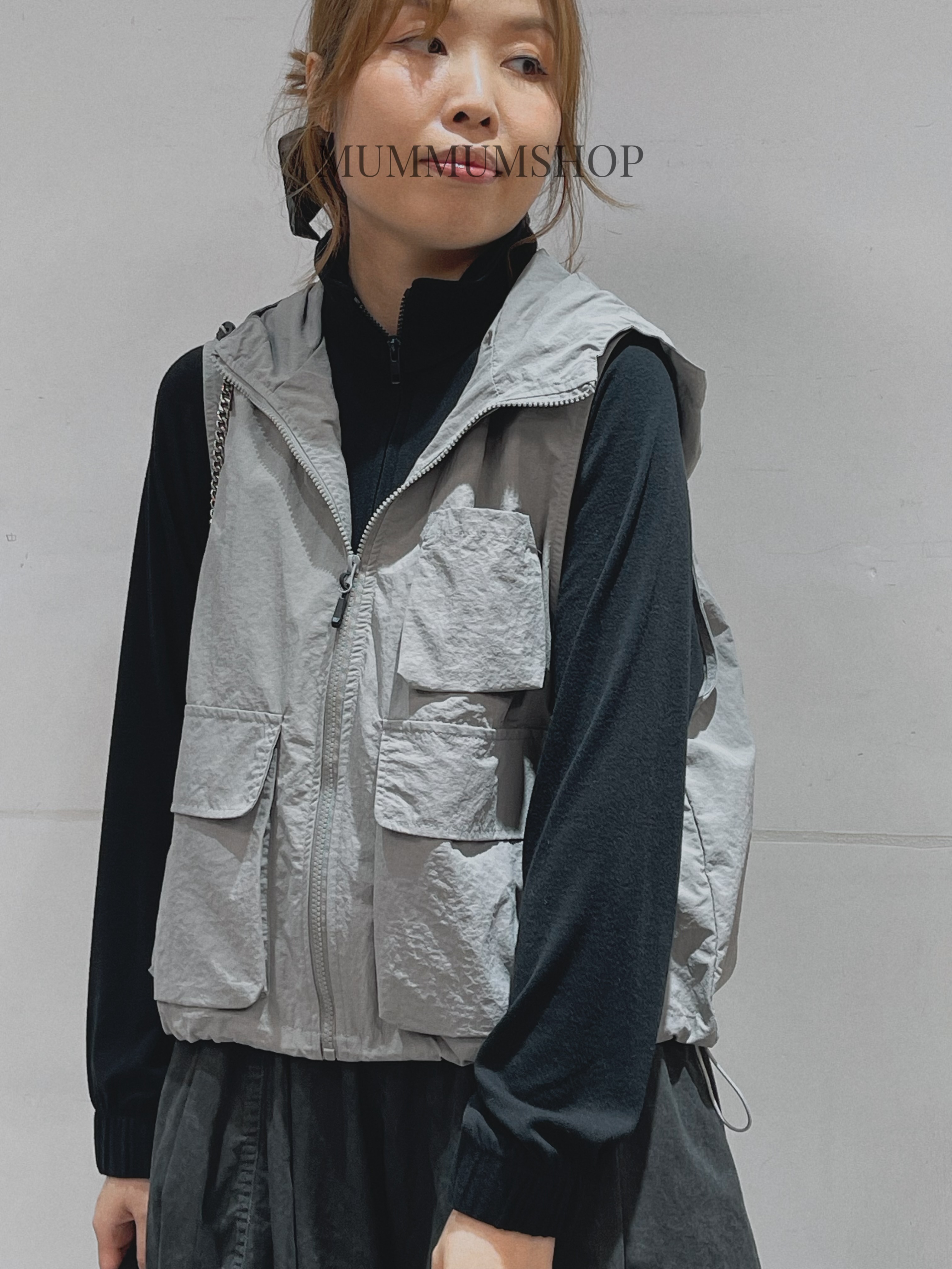 0213162a/衝鋒工裝風連帽馬甲外套 48/46/24