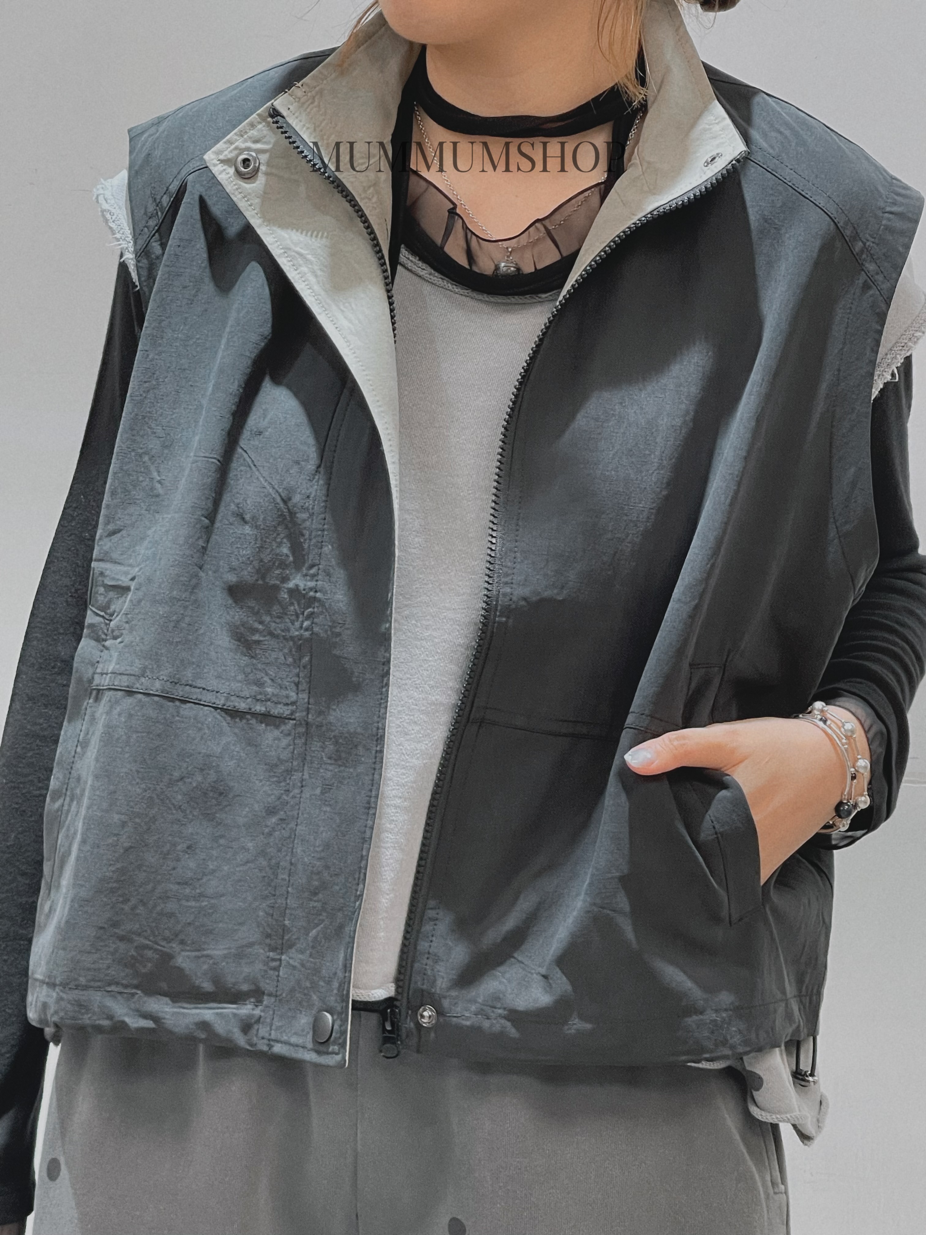 0213203a/韓國風褸搵色領背心外套50/50/20-23