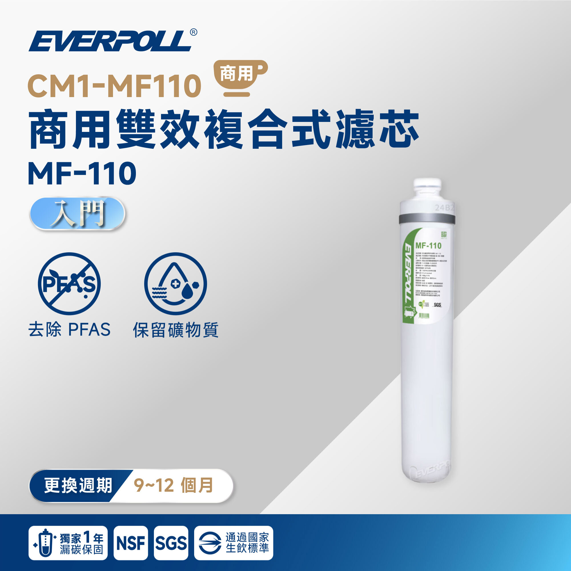 【EVERPOLL 愛科】CM1-MF110 商用雙效複合式濾芯 MF-110