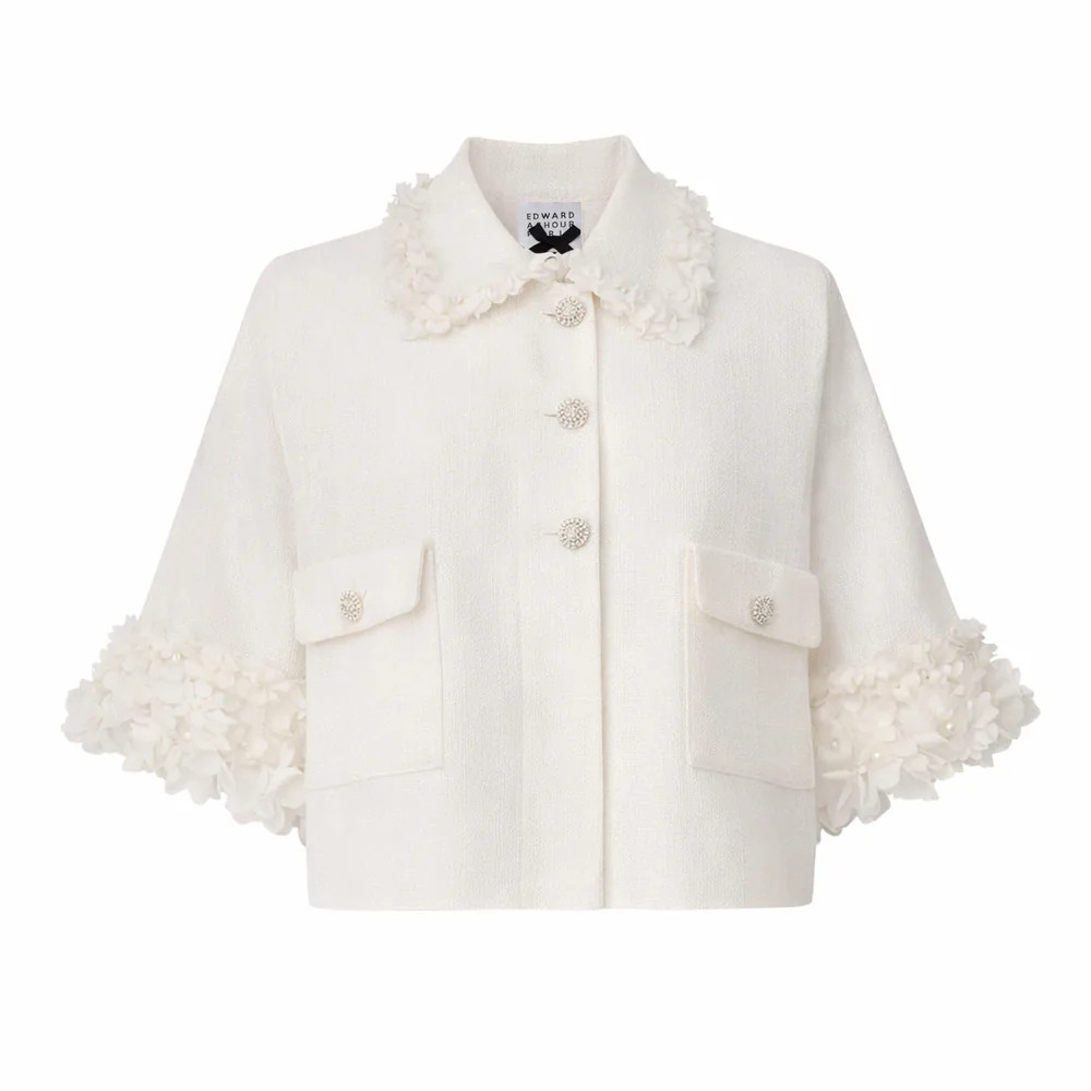 1EA0408-065 [EDWARD ACHOUR] 3D Floral Applique Boucle Jacket White #100137/1007 (EU)