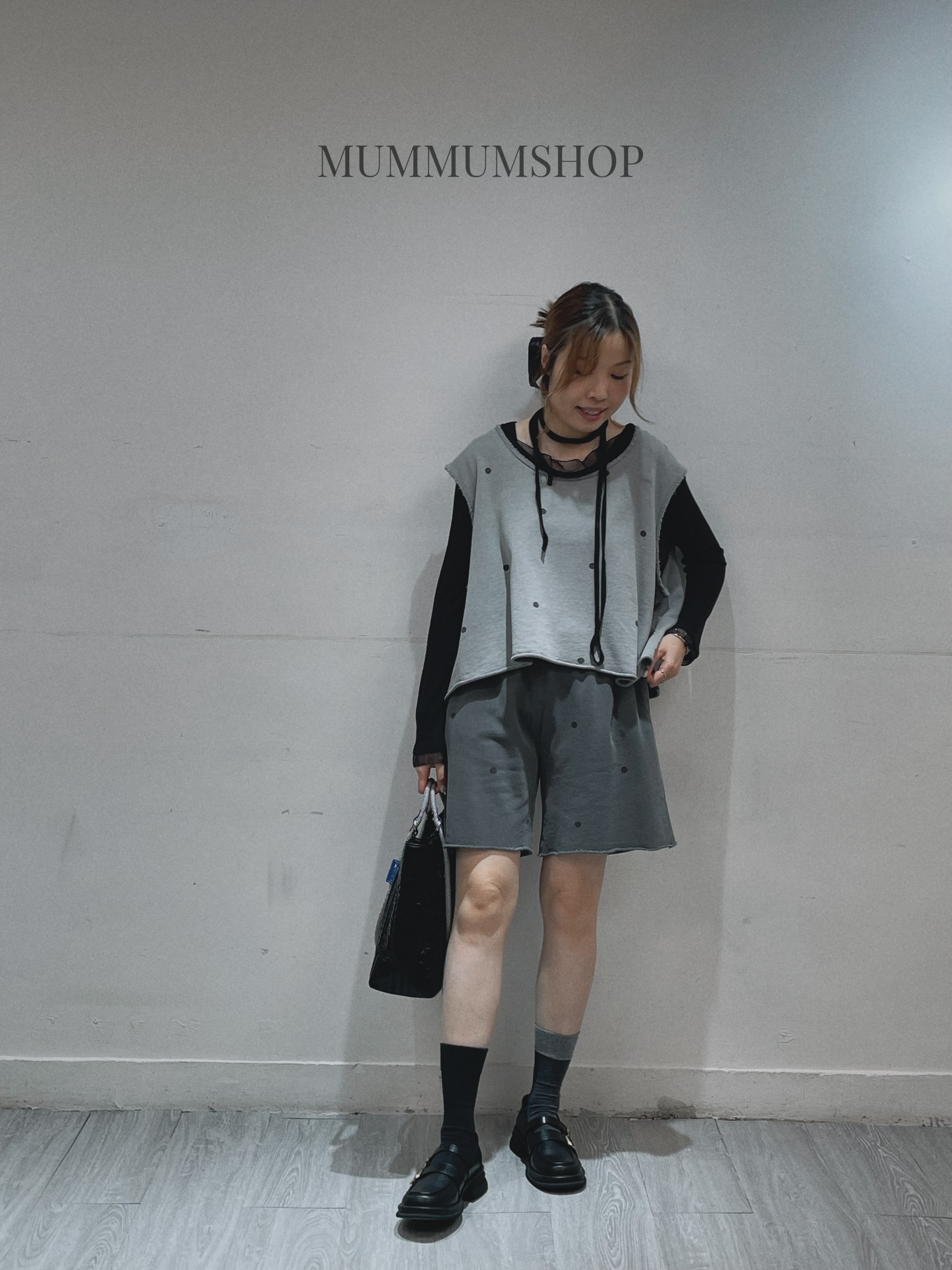 0213161a/可愛波點破爛邊寬鬆背心 58/58/22