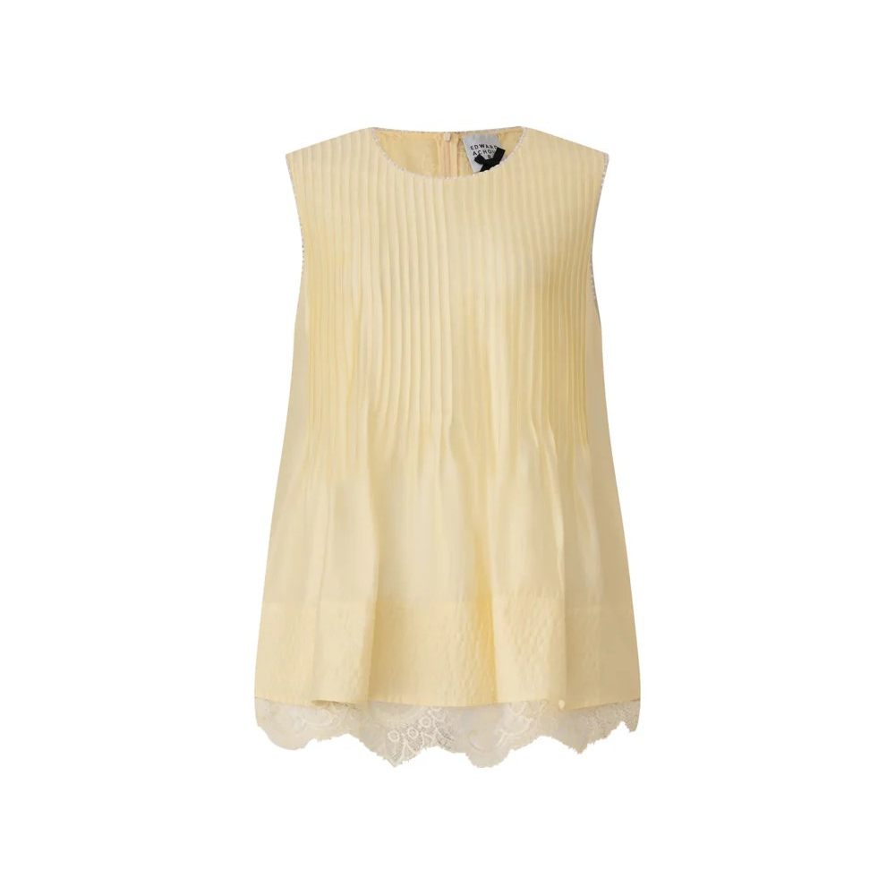1EA0408-072 [EDWARD ACHOUR] Pleated Sleeveless Top with Lace Hem Yellow #100706/1040 (EU)