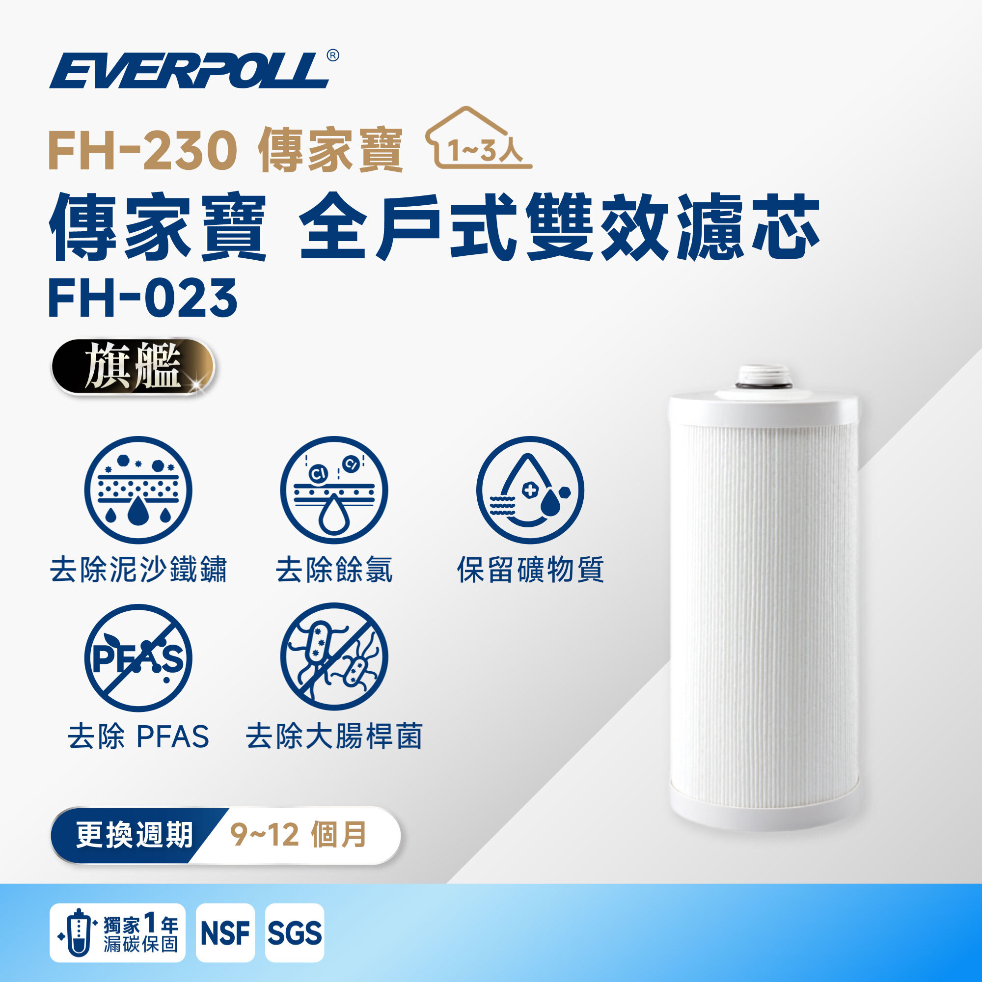 【EVERPOLL 愛科】FH-230 全戶式雙效濾芯 FH-023